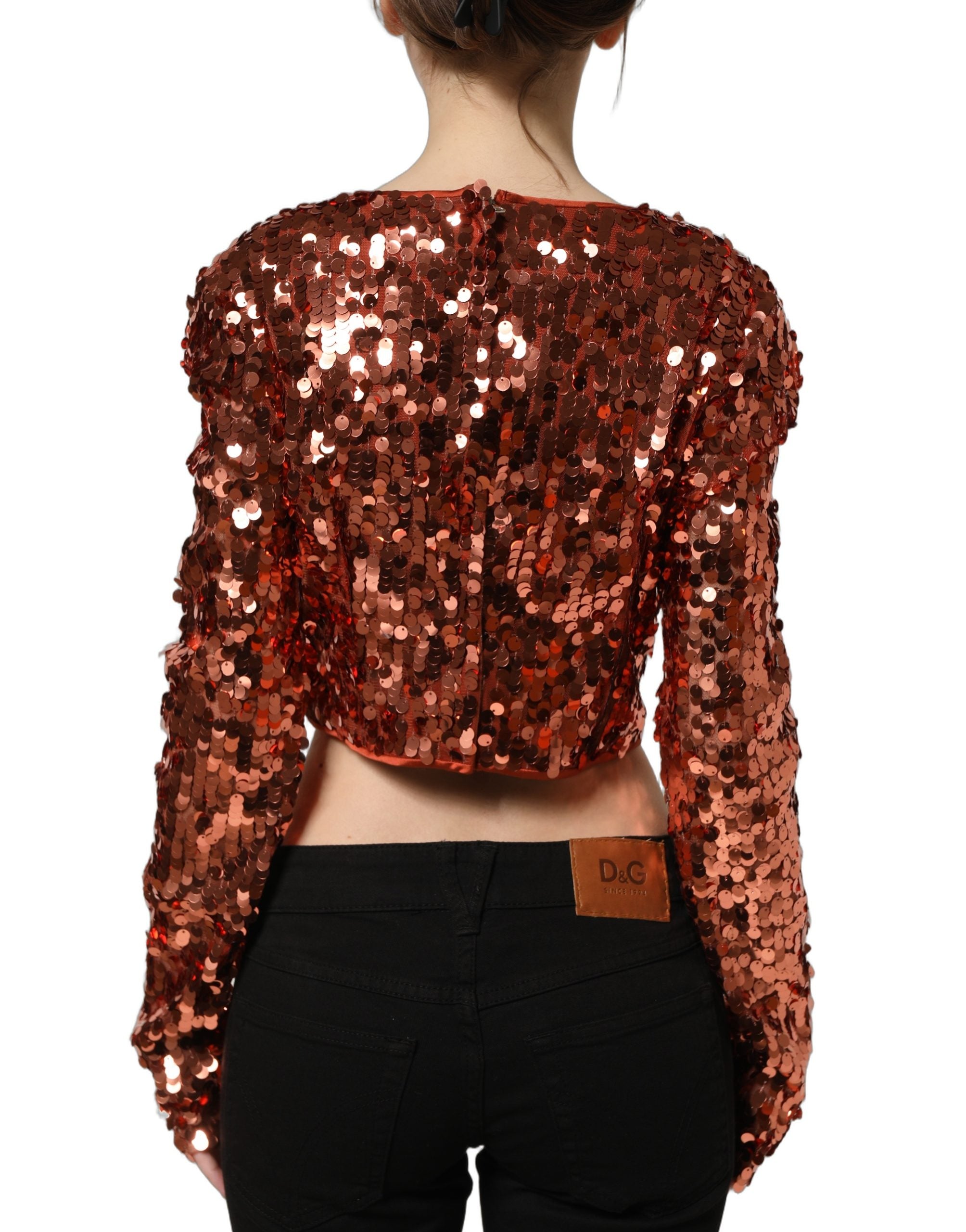 Dolce & Gabbana Rotes Pailletten-Crop-Top mit langen Ärmeln-2