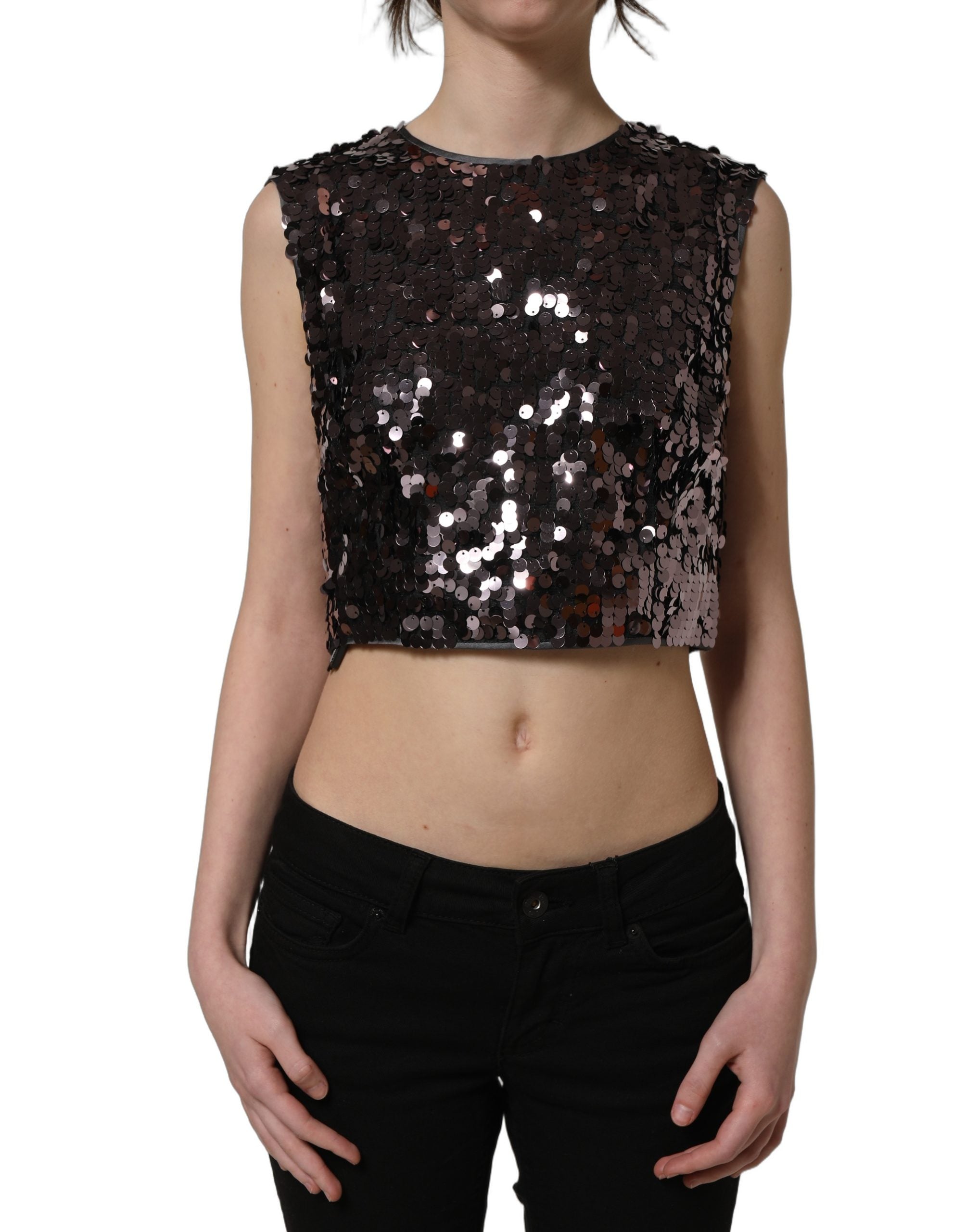 Dolce & Gabbana Ärmelloses Lila Pailletten Crop Top-2