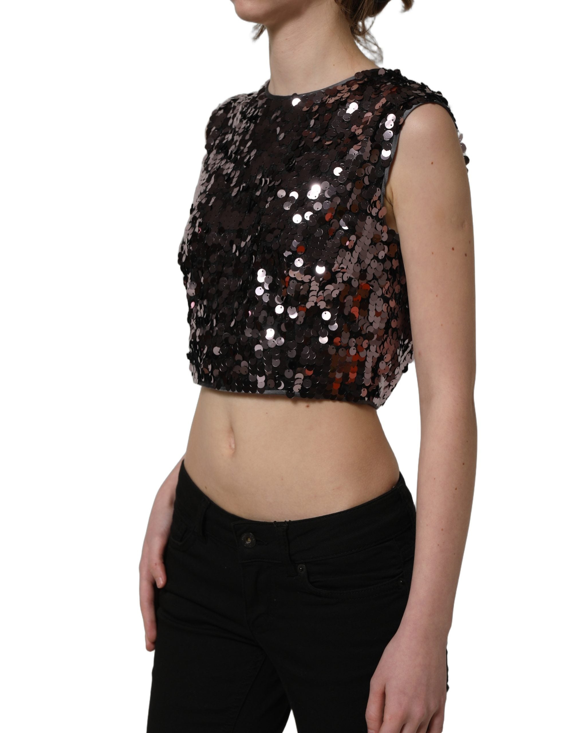 Dolce & Gabbana Ärmelloses Lila Pailletten Crop Top-4