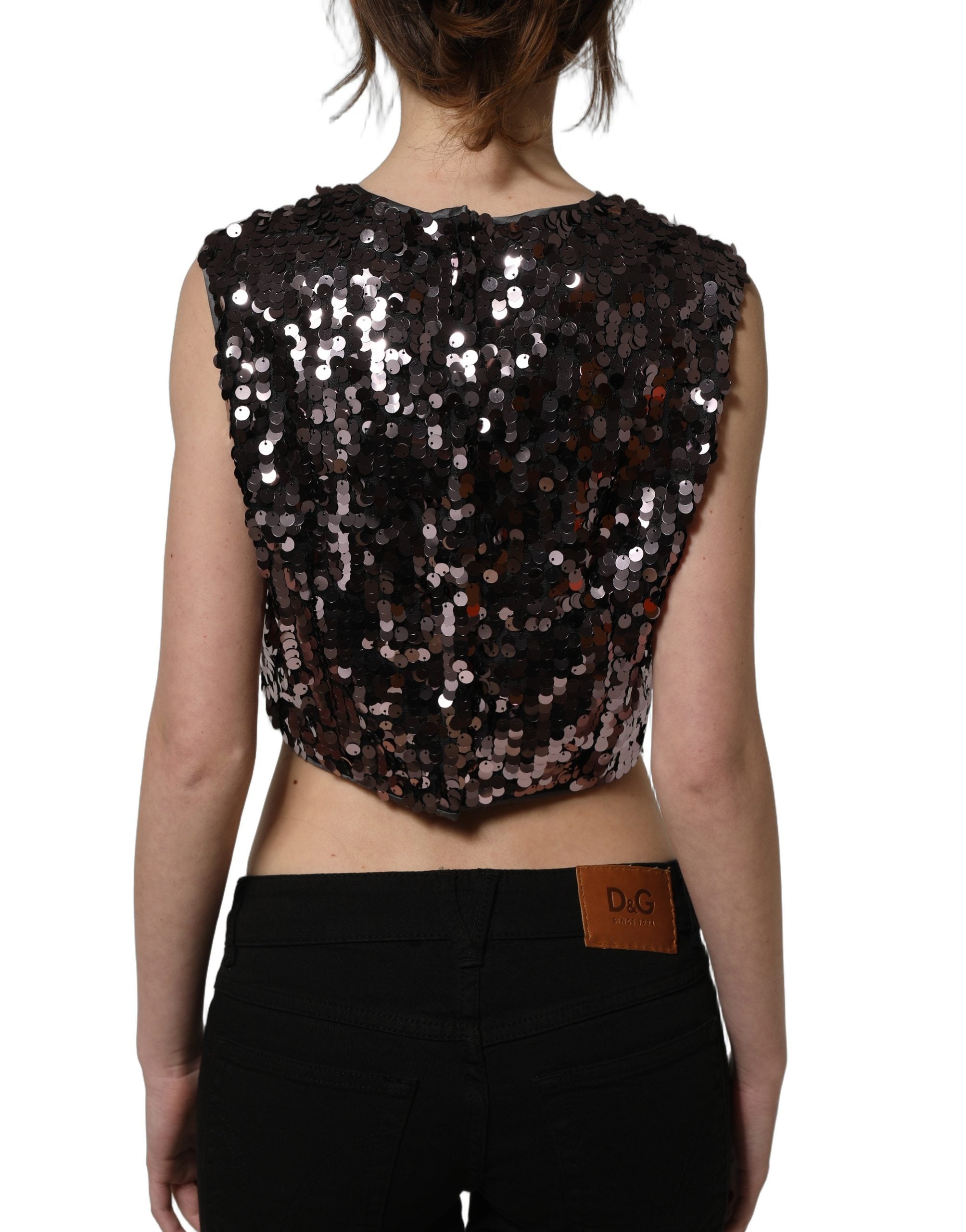 Dolce & Gabbana Ärmelloses Lila Pailletten Crop Top-5