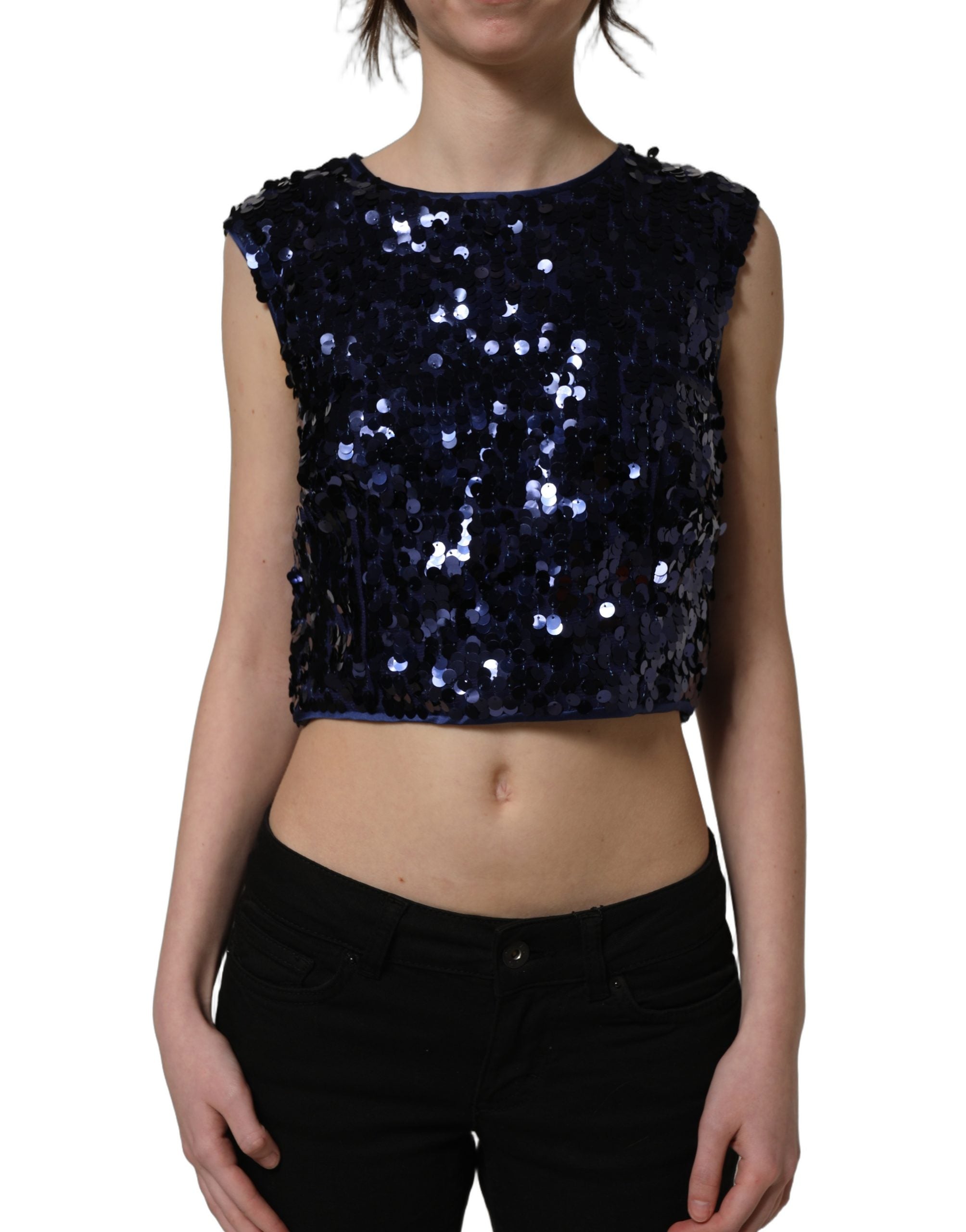 Dolce & Gabbana Blaues Pailletten-Top ohne Ärmel, Cropped-2