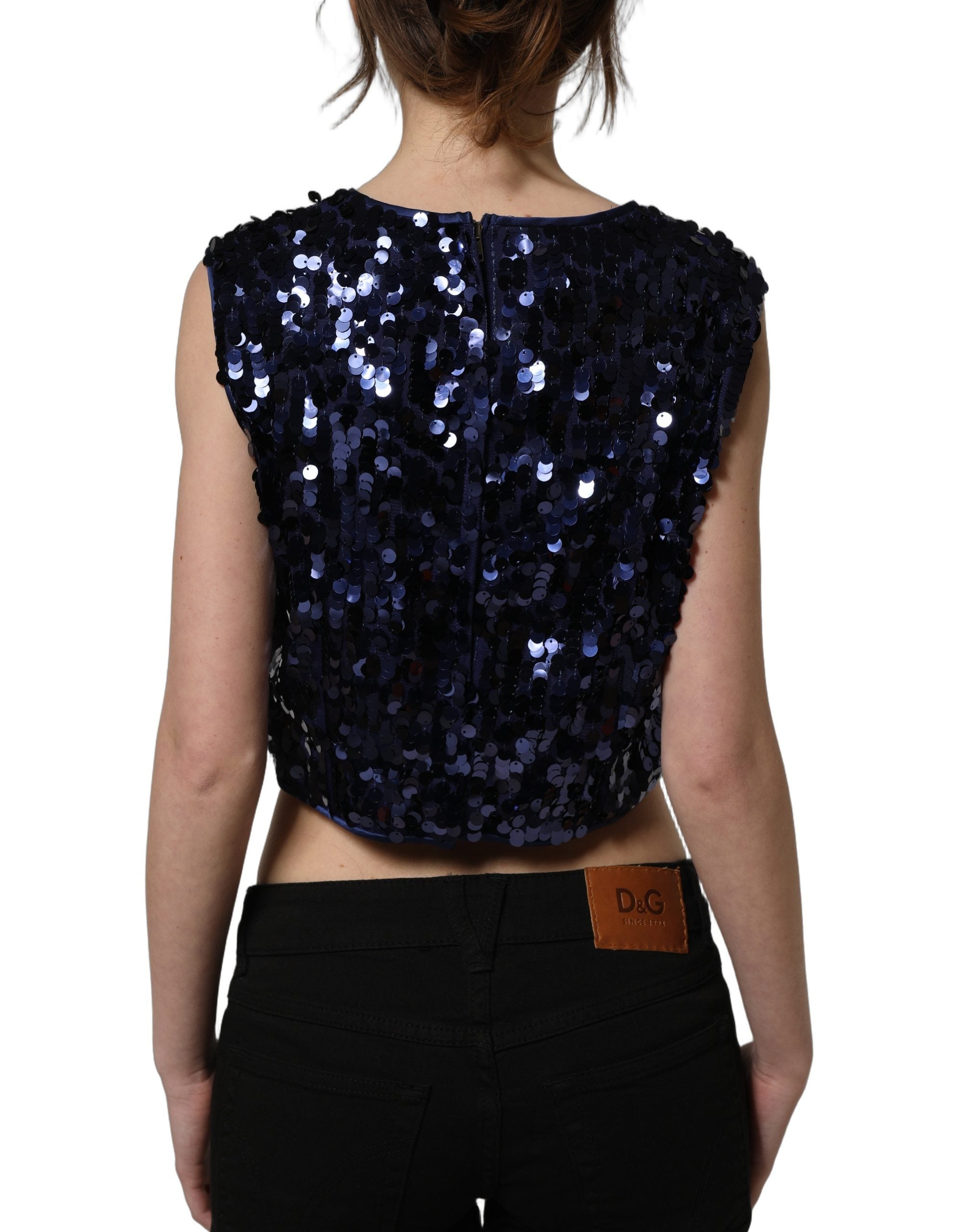 Dolce & Gabbana Blaues Pailletten-Top ohne Ärmel, Cropped-5