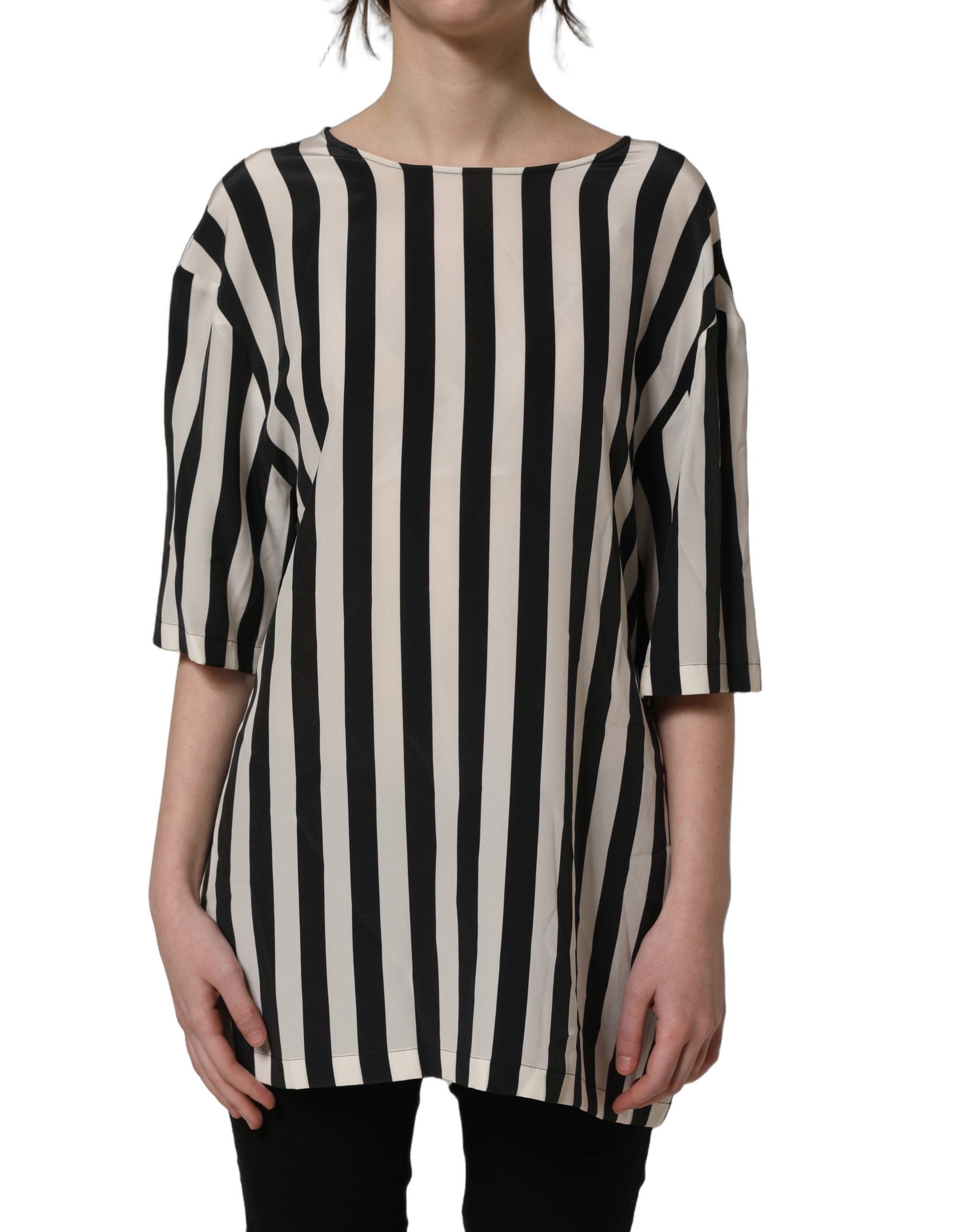 Dolce & Gabbana Bluse mit Rundhalsausschnitt und schwarz-weißen Streifen-2