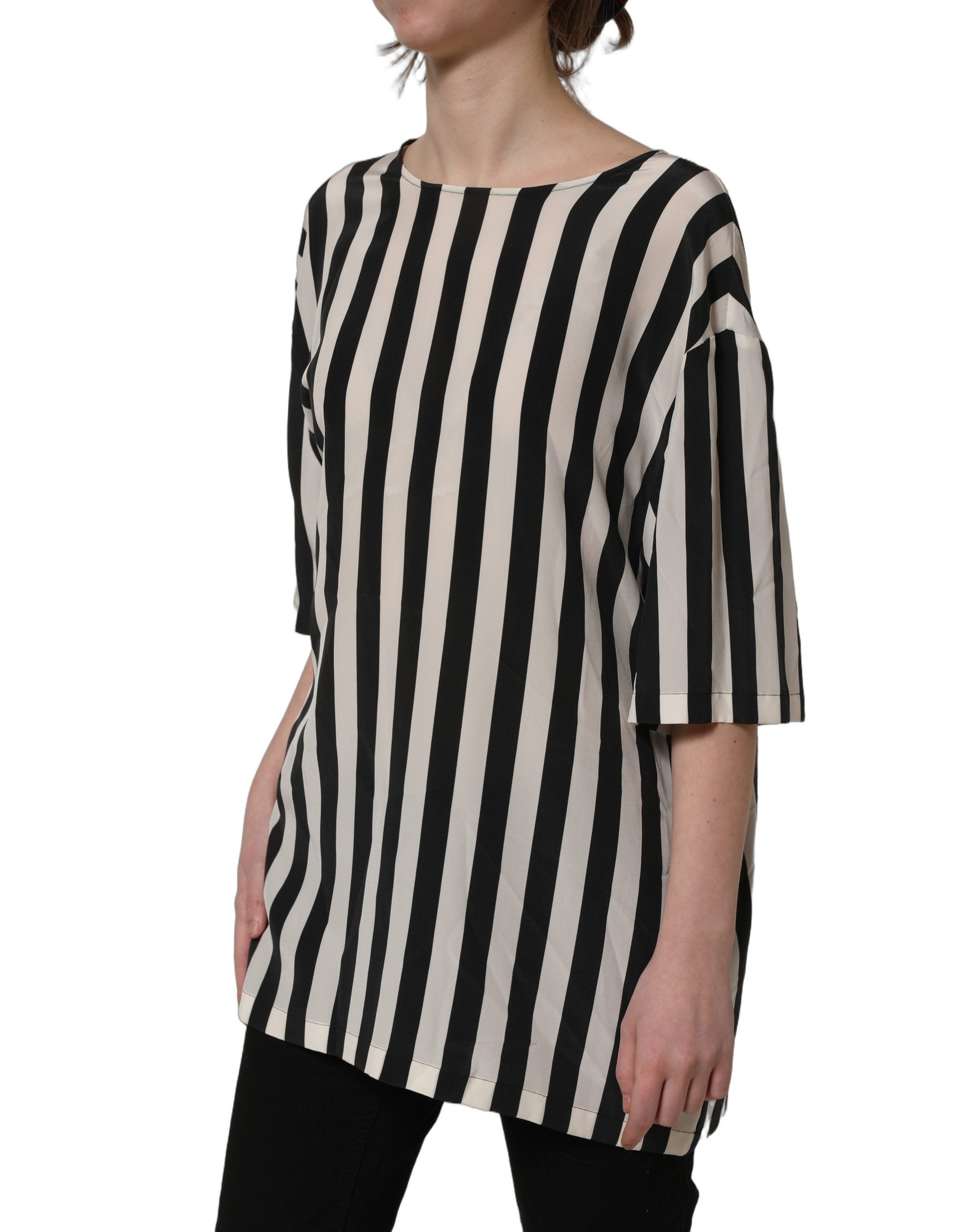 Dolce & Gabbana Bluse mit Rundhalsausschnitt und schwarz-weißen Streifen-4