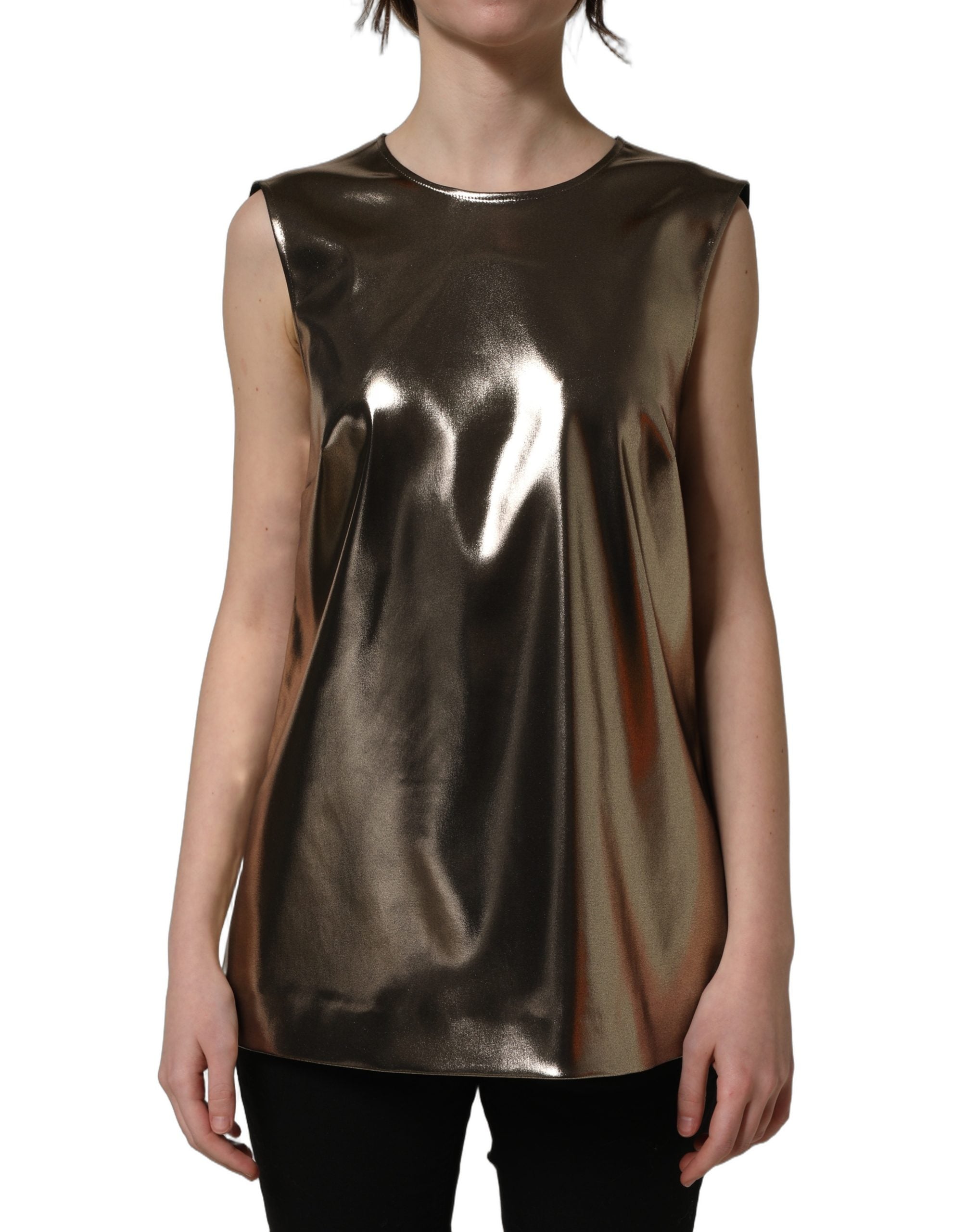 Dolce & Gabbana Ärmelloses Rundhals-Tanktop in Metallic-Bronze-3
