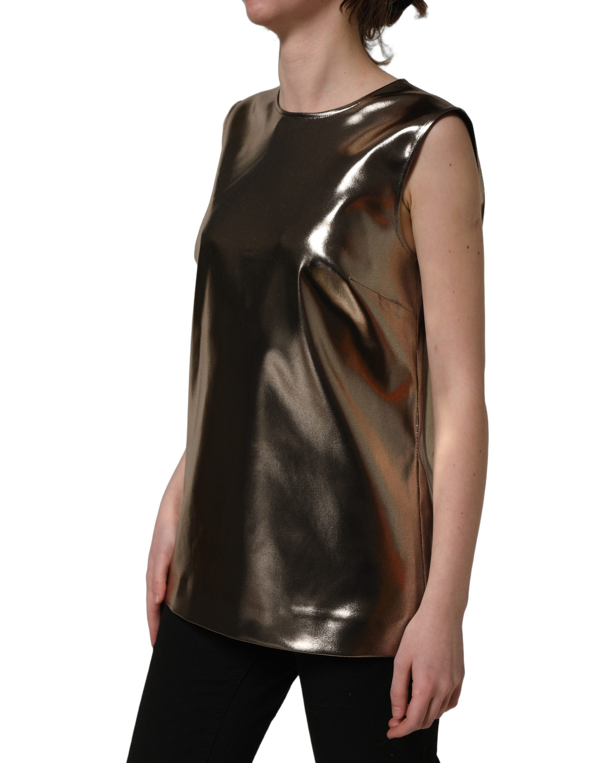 Dolce & Gabbana Ärmelloses Rundhals-Tanktop in Metallic-Bronze-4