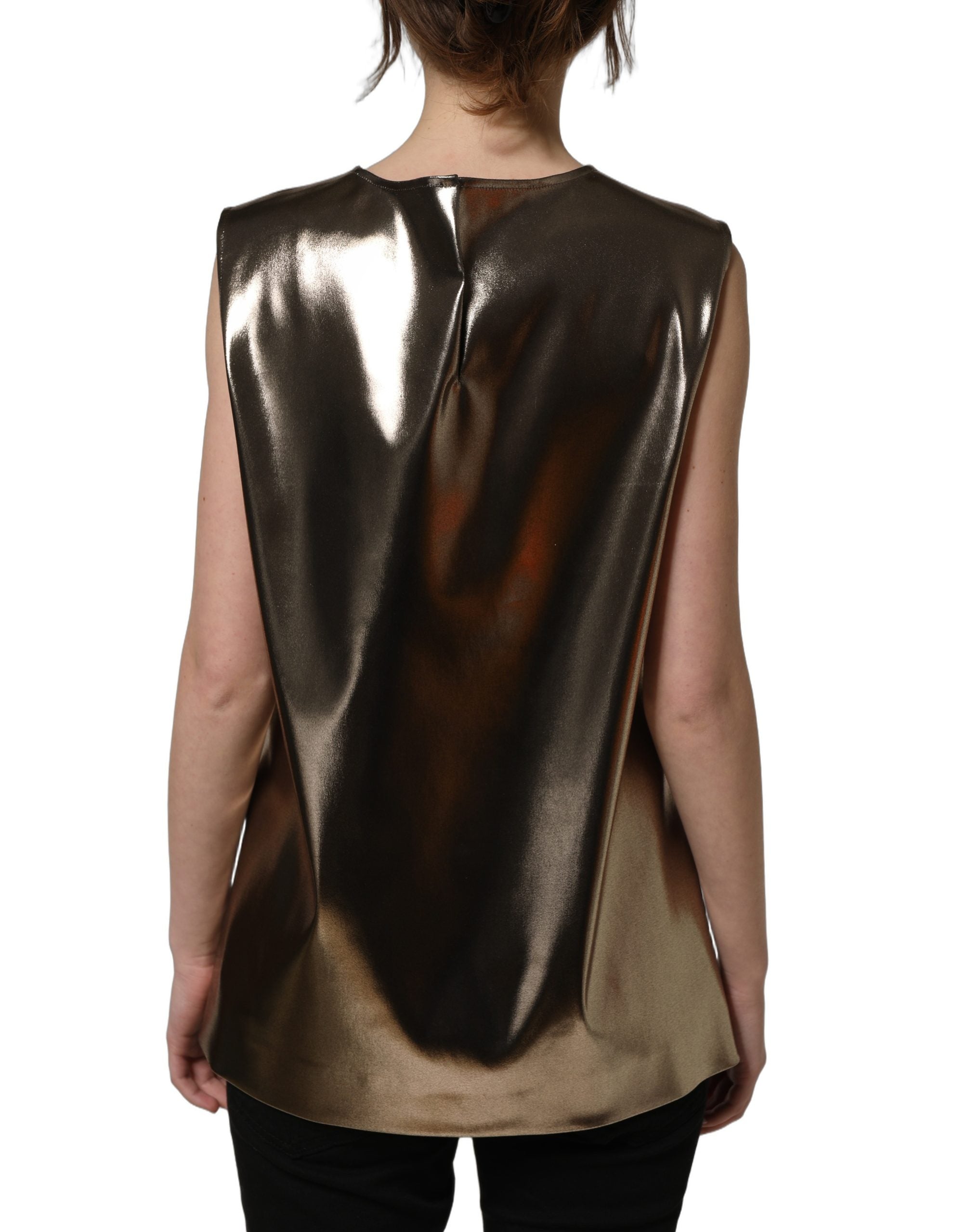 Dolce & Gabbana Ärmelloses Rundhals-Tanktop in Metallic-Bronze-5