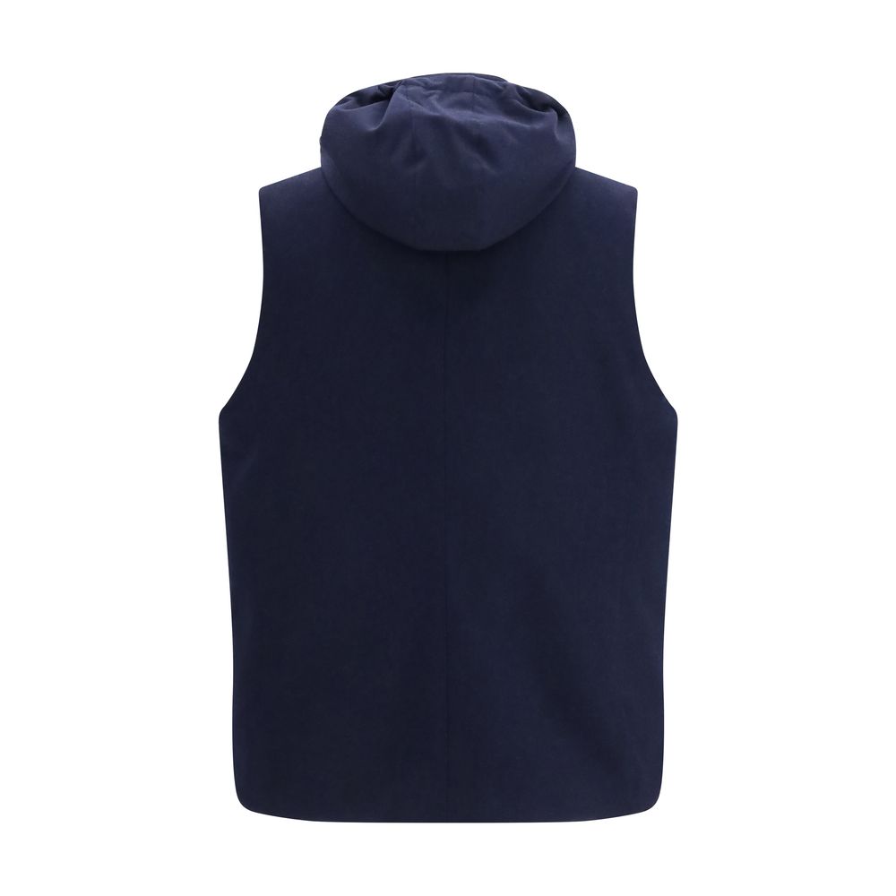 Brunello Cucinelli Ärmellose Jacke aus Lammwolle Aries in Blau-2