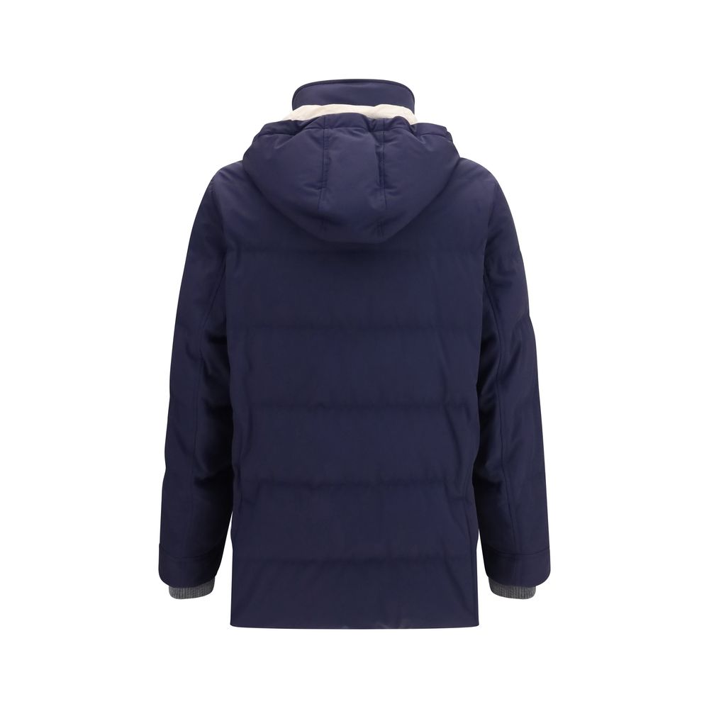 Brunello Cucinelli Blaue Daunenjacke in voller Länge-2
