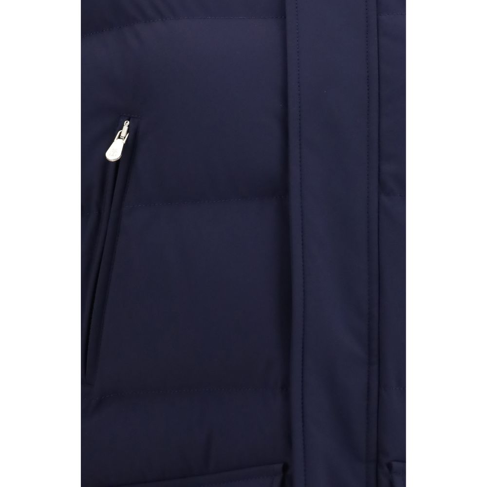 Brunello Cucinelli Blaue Daunenjacke in voller Länge-3