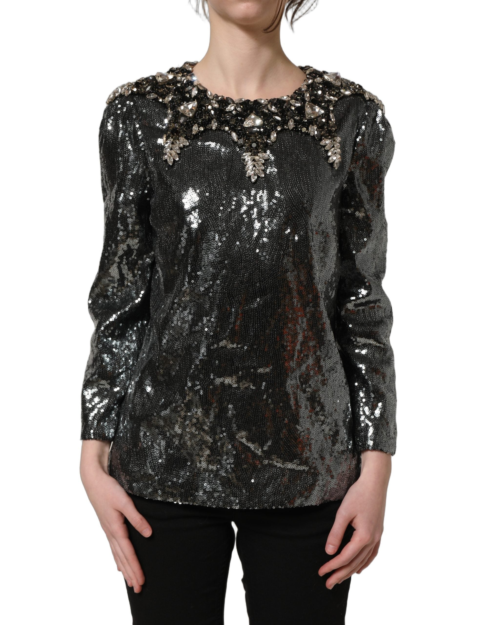 Dolce & Gabbana Graues Metallic-Pailletten-Blusenoberteil-2