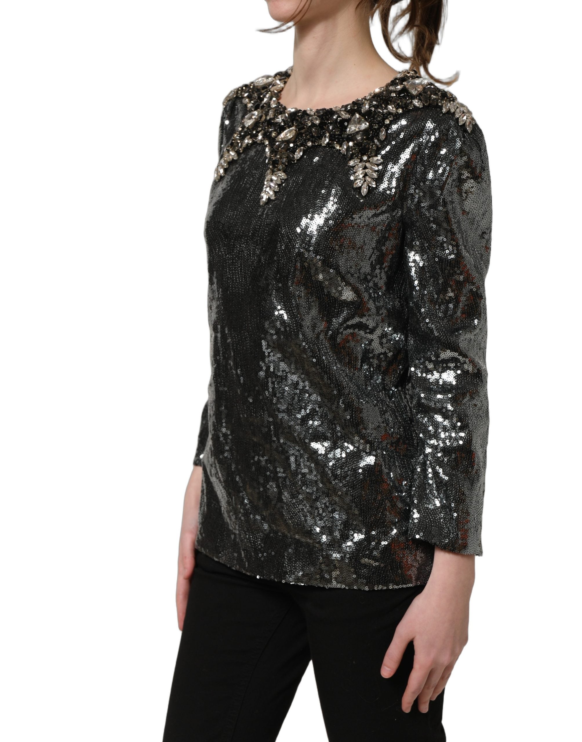 Dolce & Gabbana Graues Metallic-Pailletten-Blusenoberteil-3