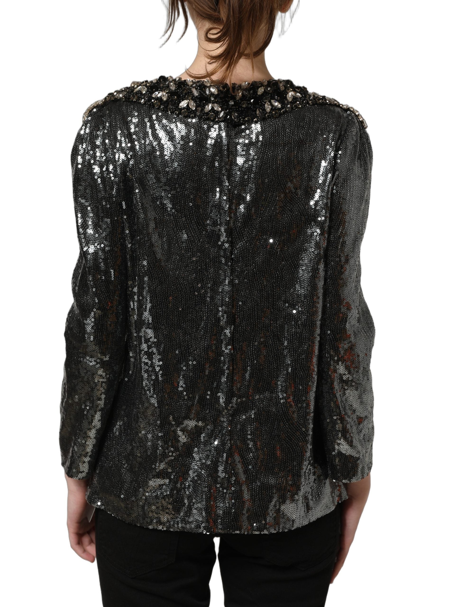 Dolce & Gabbana Graues Metallic-Pailletten-Blusenoberteil-4