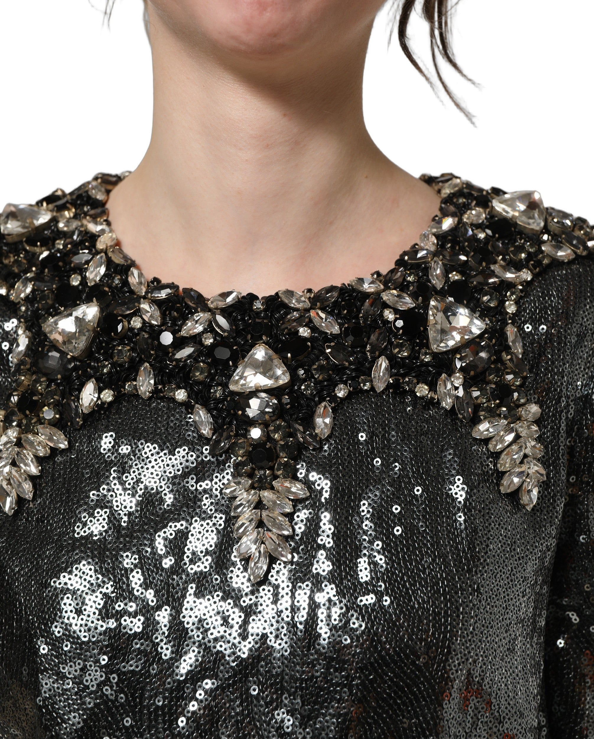 Dolce & Gabbana Graues Metallic-Pailletten-Blusenoberteil-5