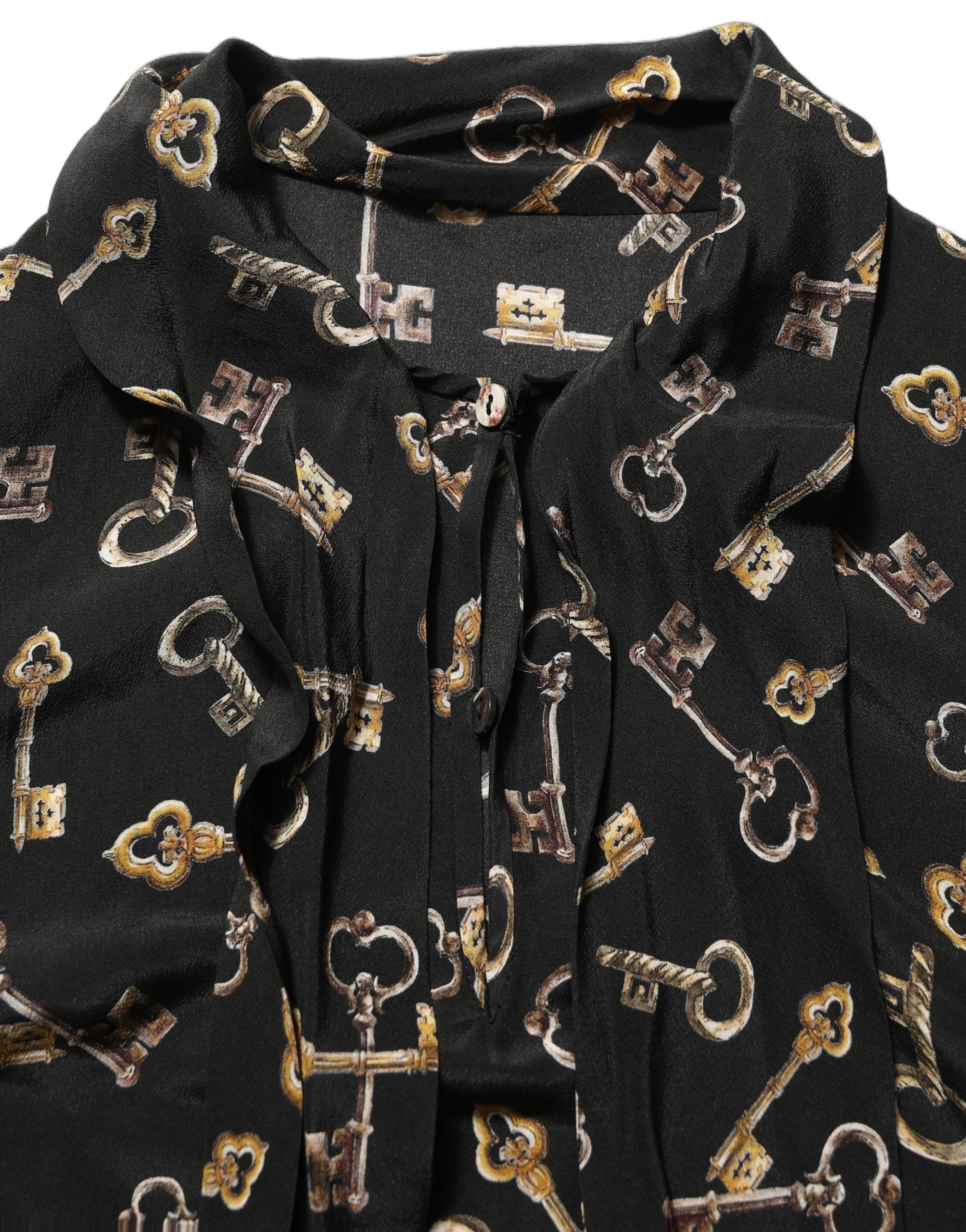 Dolce & Gabbana Seidenbluse mit schwarzem Schlüssel-Print und Schleifenkragen-1