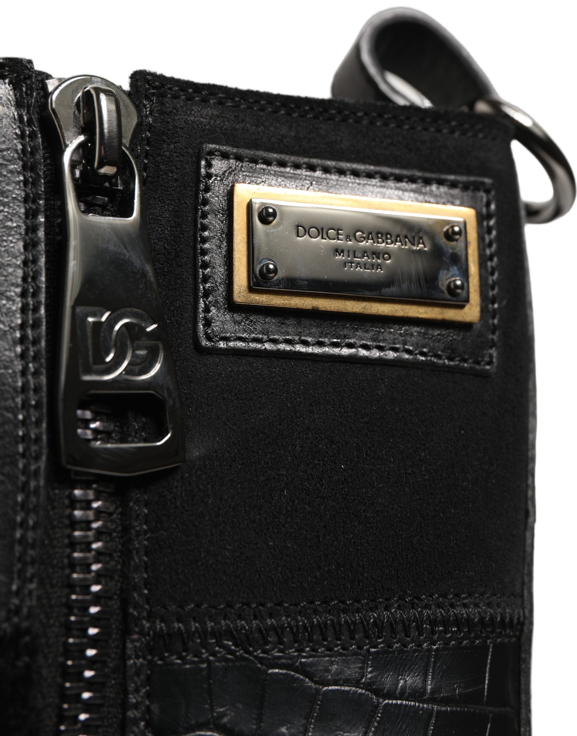 Dolce & Gabbana Schwarze Leder-Stiefeletten mit Patchwork-Optik-2