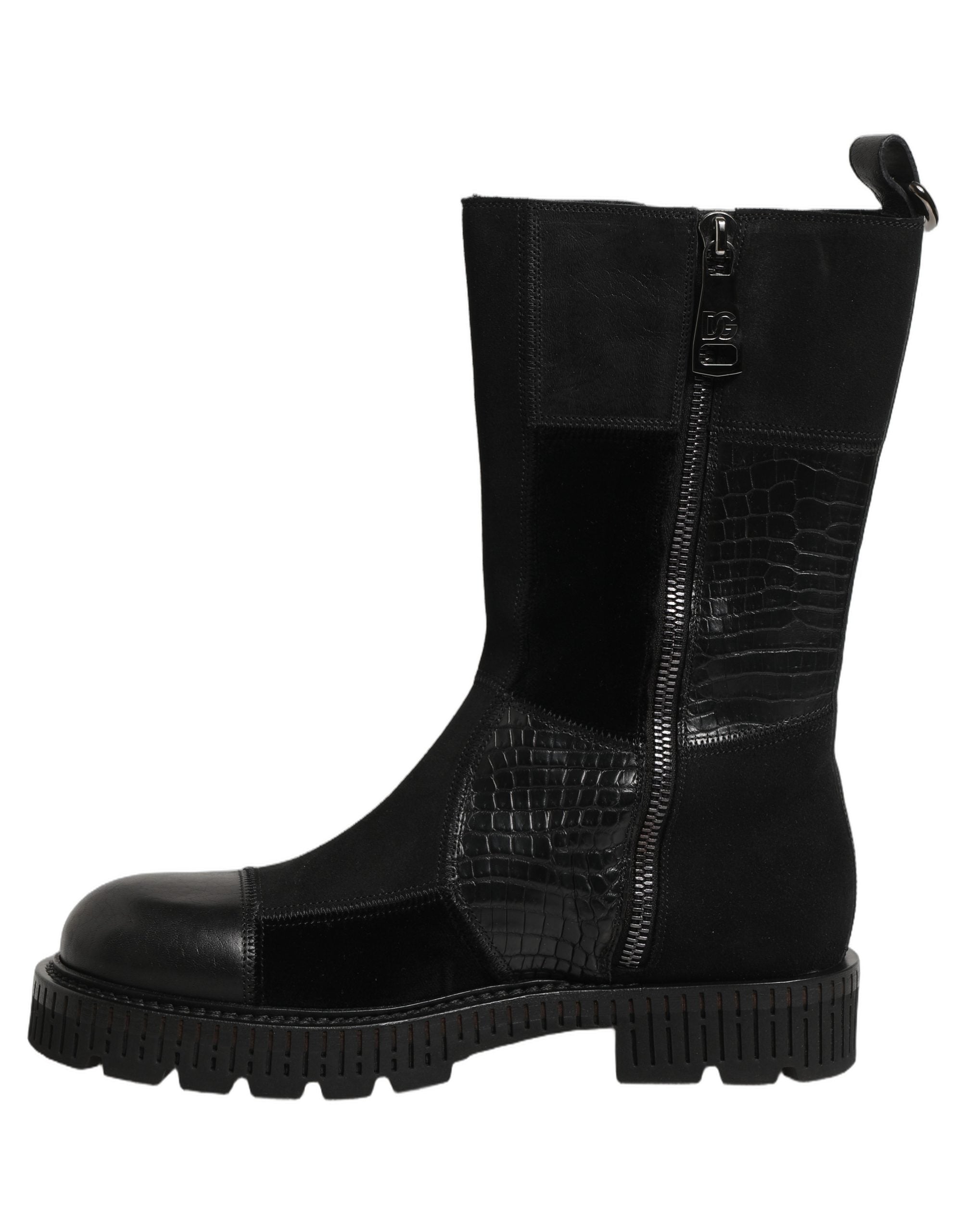 Dolce & Gabbana Schwarze Leder-Stiefeletten mit Patchwork-Optik-3