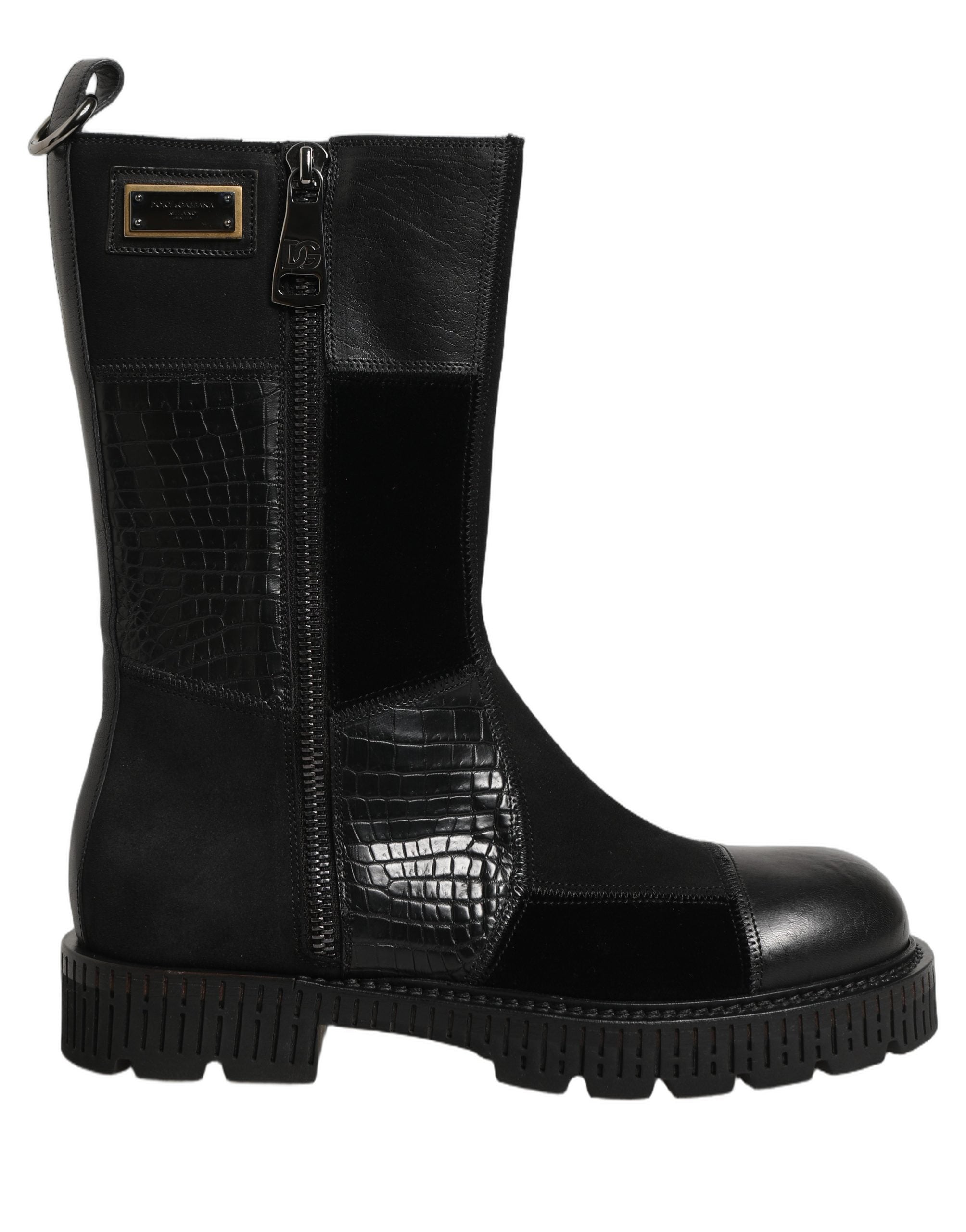 Dolce & Gabbana Schwarze Leder-Stiefeletten mit Patchwork-Optik-4