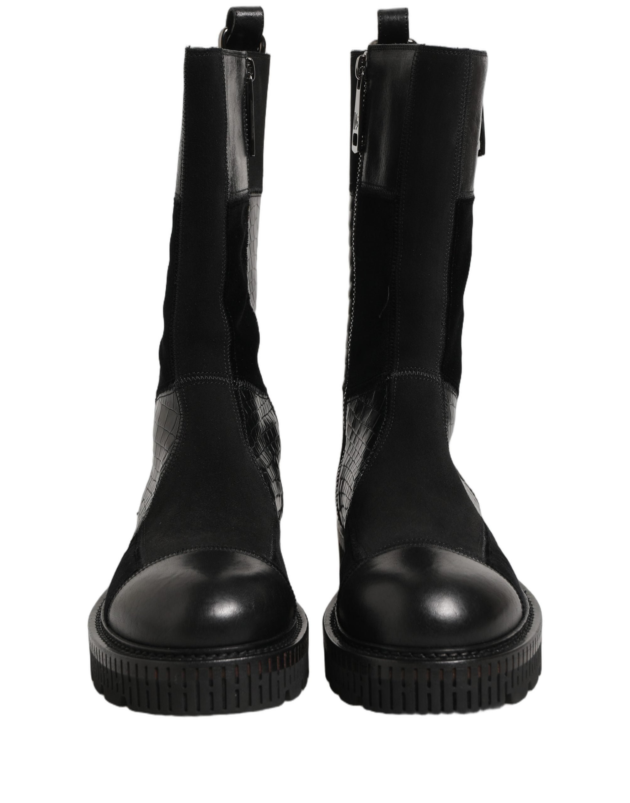 Dolce & Gabbana Schwarze Leder-Stiefeletten mit Patchwork-Optik-7