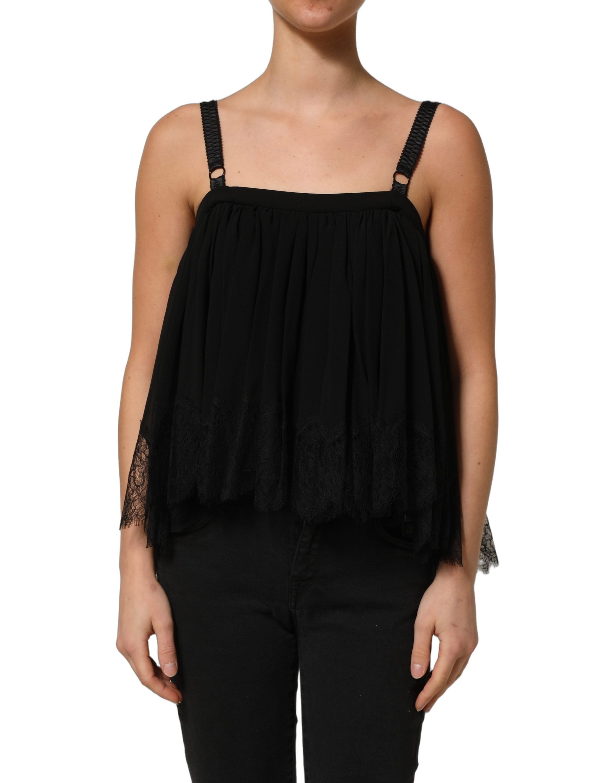 Dolce & Gabbana Schwarze ärmellose Blumen-Spitzen-Tanktop-Bluse-2