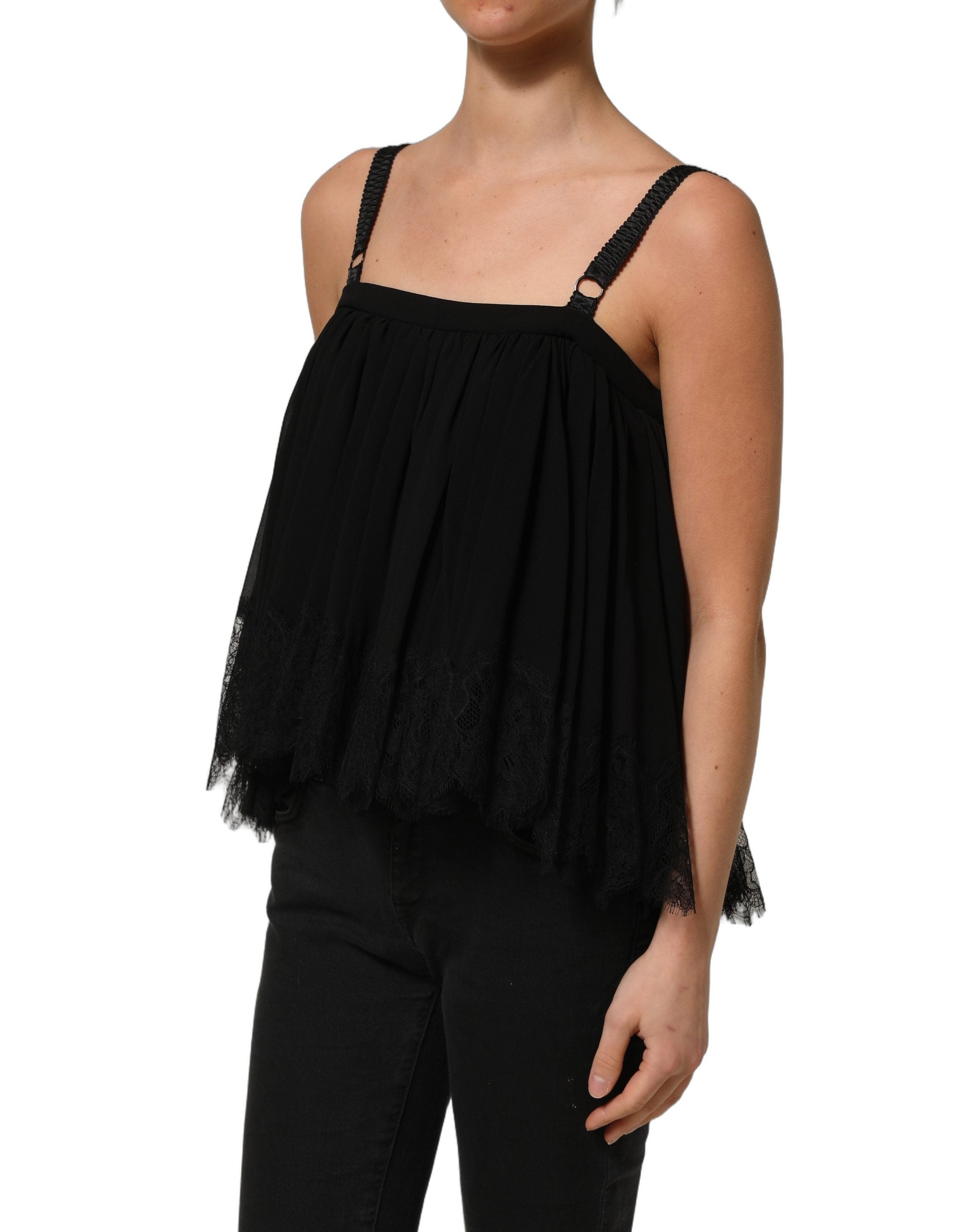Dolce & Gabbana Schwarze ärmellose Blumen-Spitzen-Tanktop-Bluse-4