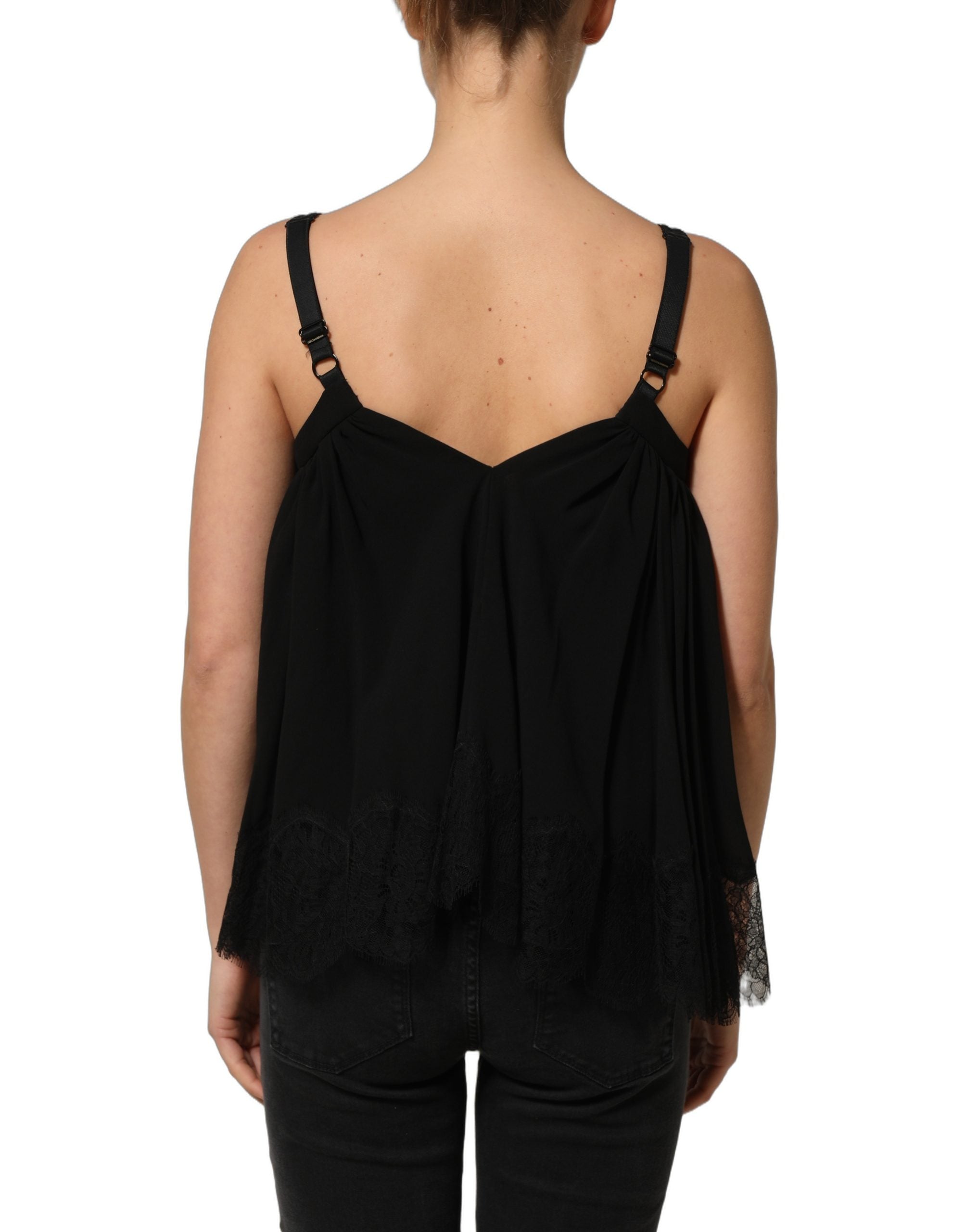 Dolce & Gabbana Schwarze ärmellose Blumen-Spitzen-Tanktop-Bluse-5