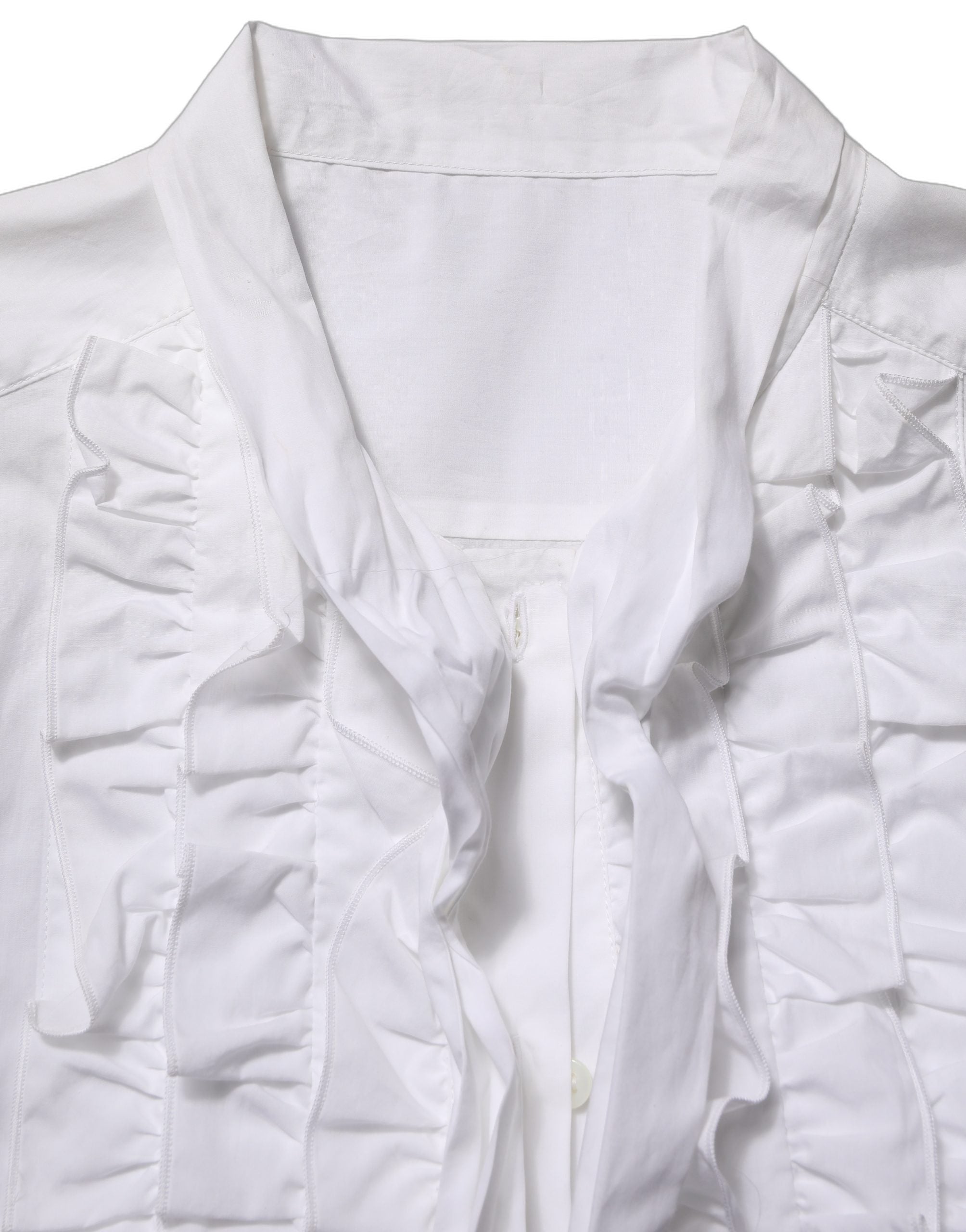 Dolce & Gabbana Weiße Bluse mit Rüschen-Latz und langen Ärmeln-1