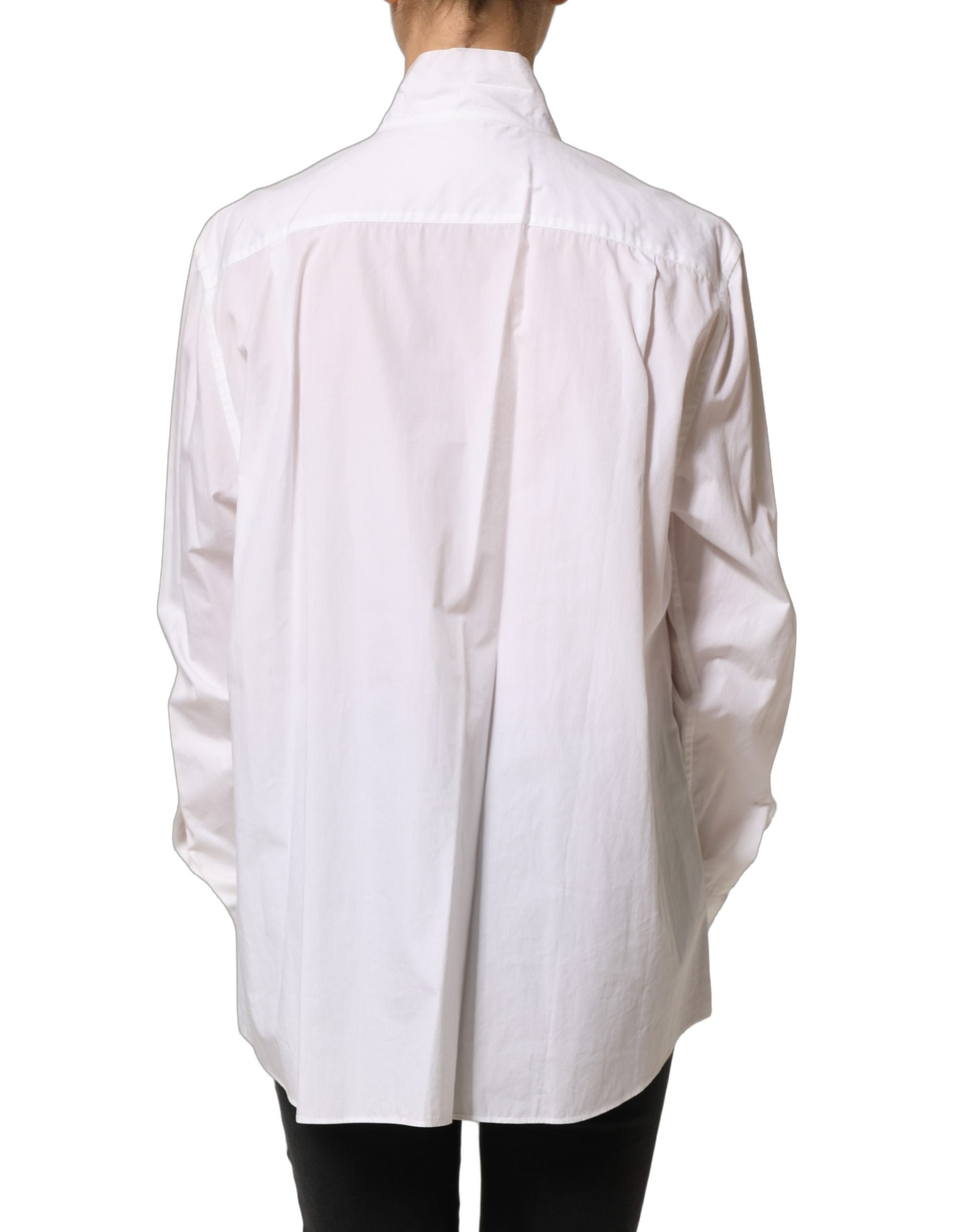 Dolce & Gabbana Weiße Bluse mit Rüschen-Latz und langen Ärmeln-5