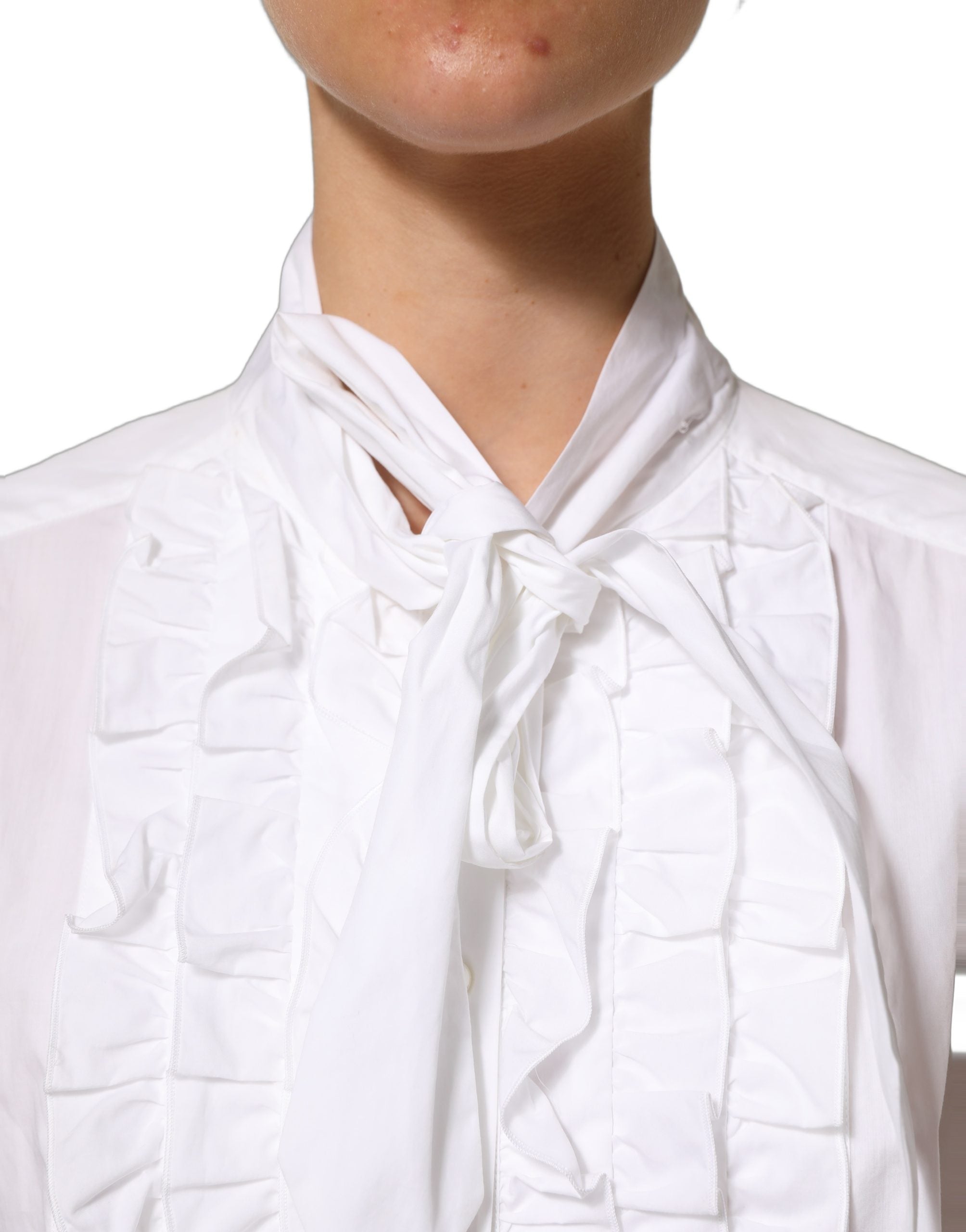 Dolce & Gabbana Weiße Bluse mit Rüschen-Latz und langen Ärmeln-6