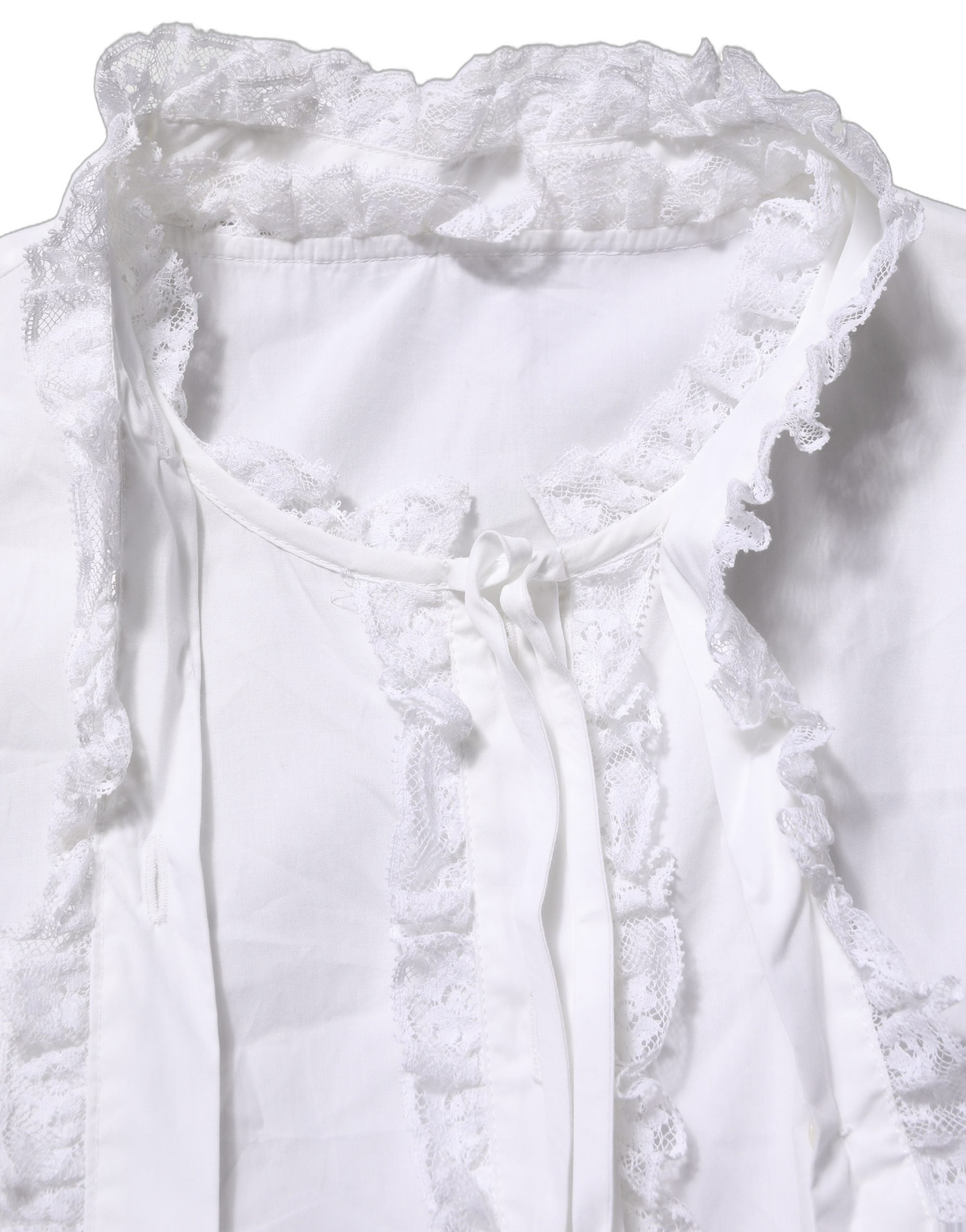 Dolce & Gabbana Weißes Blusenoberteil mit Rüschen und Spitzenverzierung-1