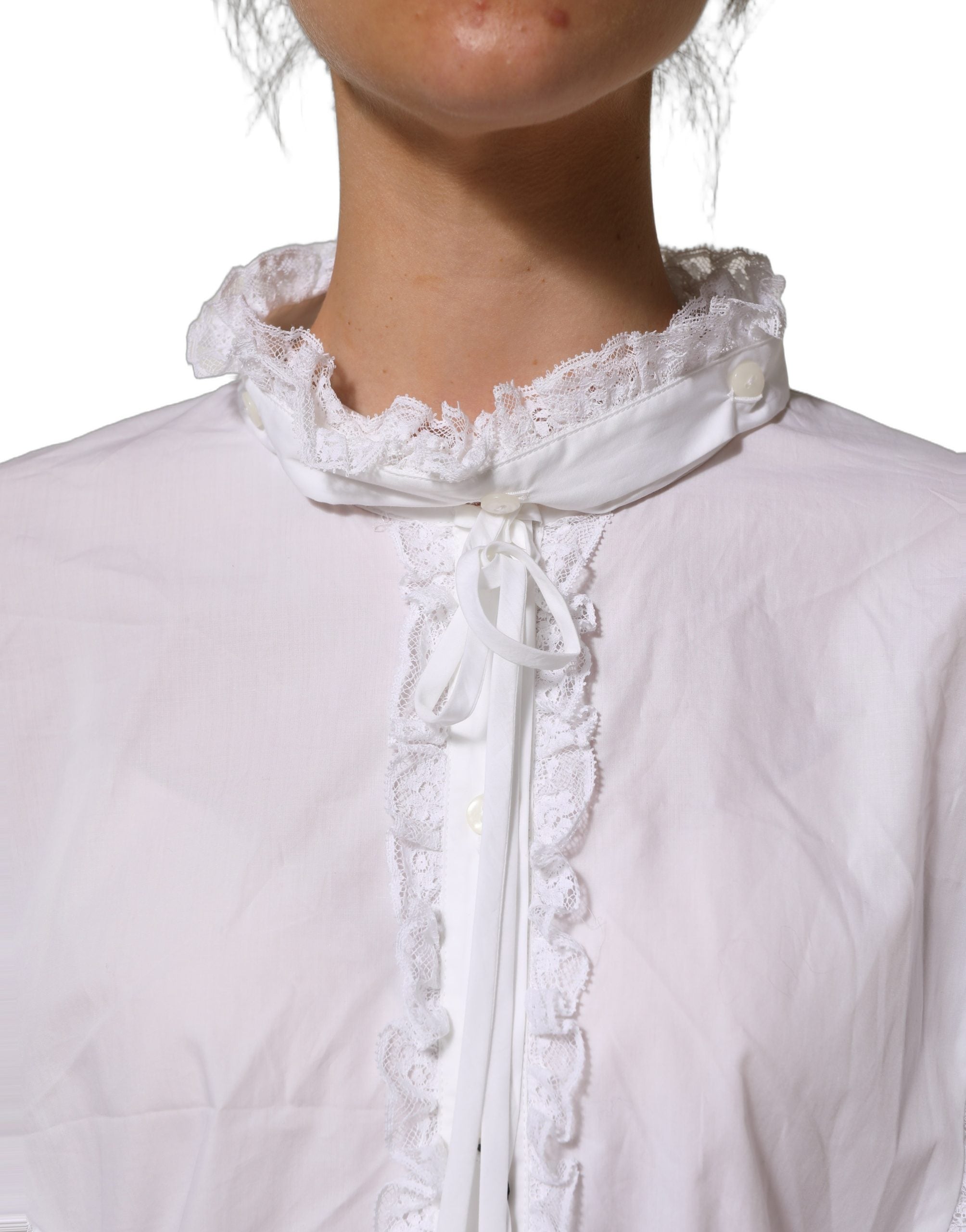 Dolce & Gabbana Weißes Blusenoberteil mit Rüschen und Spitzenverzierung-6