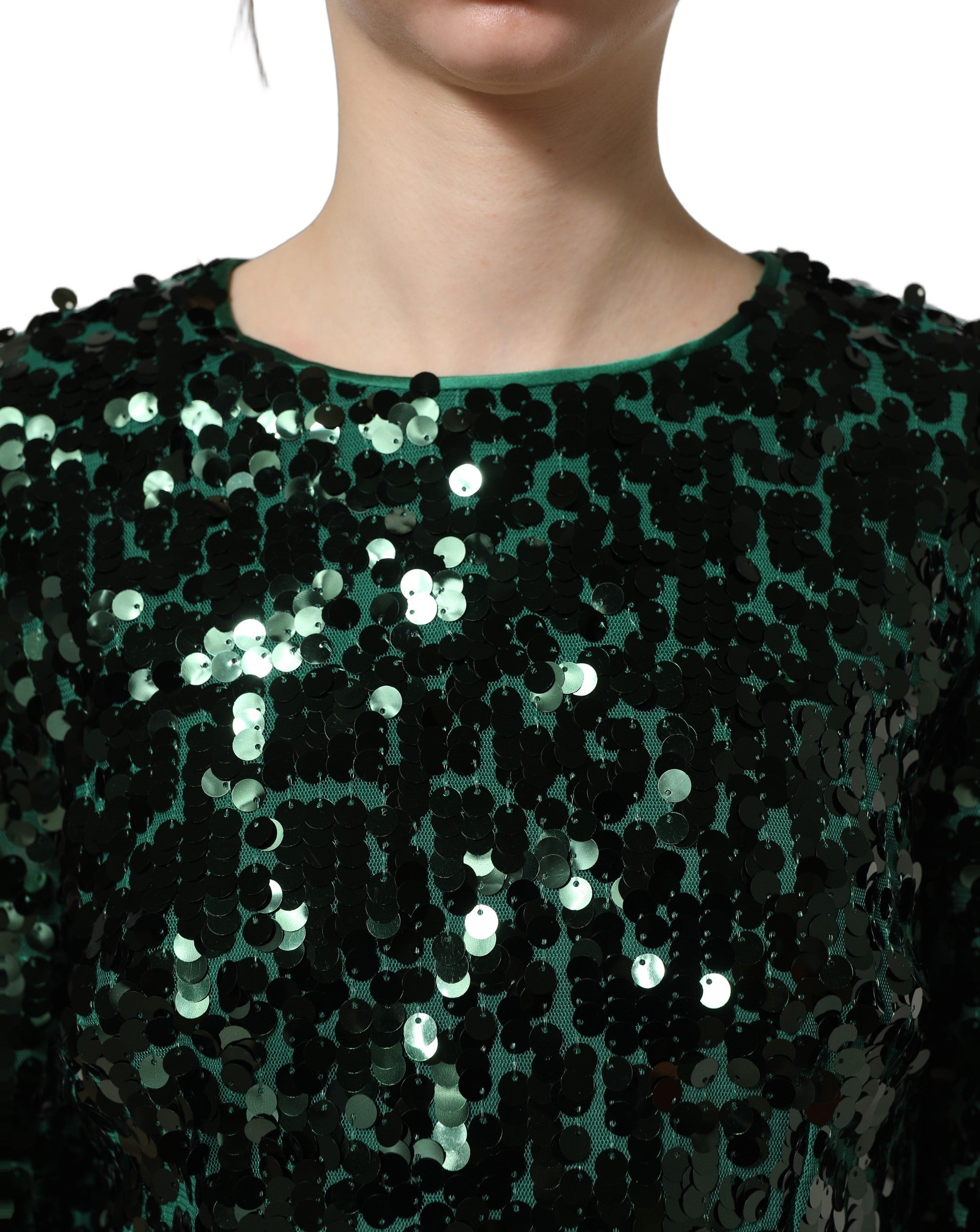 Dolce & Gabbana Grünes Crop-Top mit Pailletten und langen Ärmeln-6