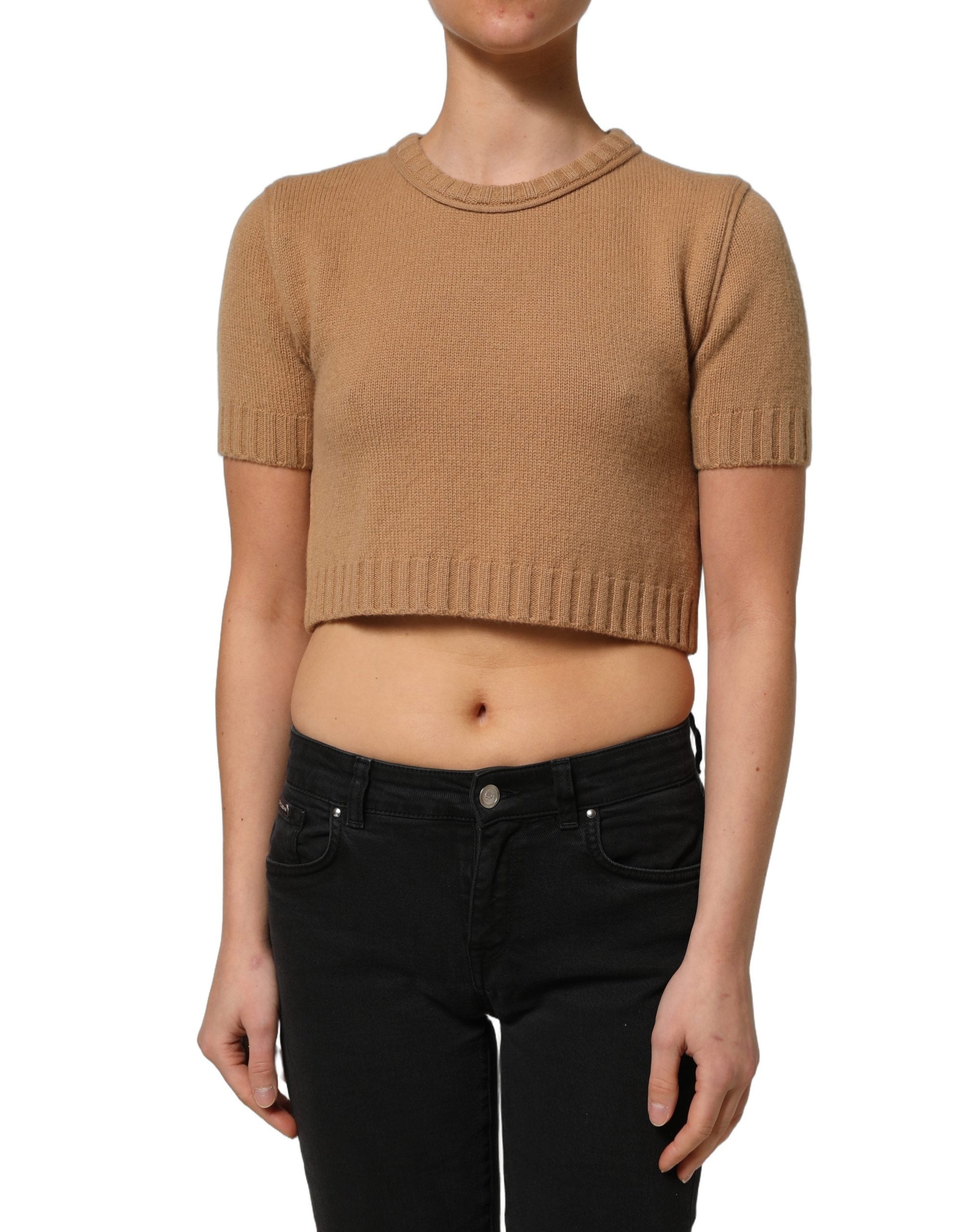 Dolce & Gabbana Kurzärmelige Cropped Bluse aus brauner Wolle-2