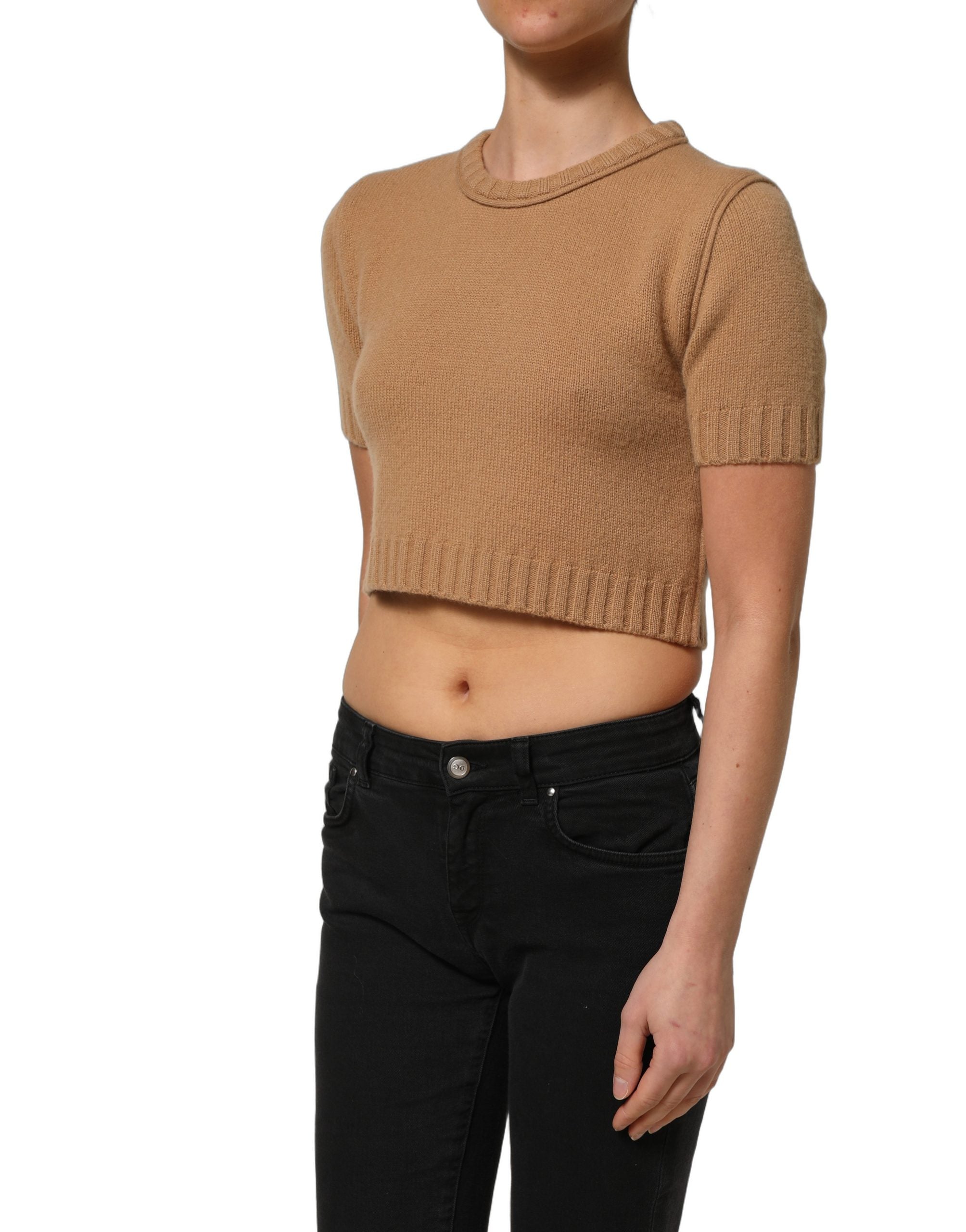Dolce & Gabbana Kurzärmelige Cropped Bluse aus brauner Wolle-4