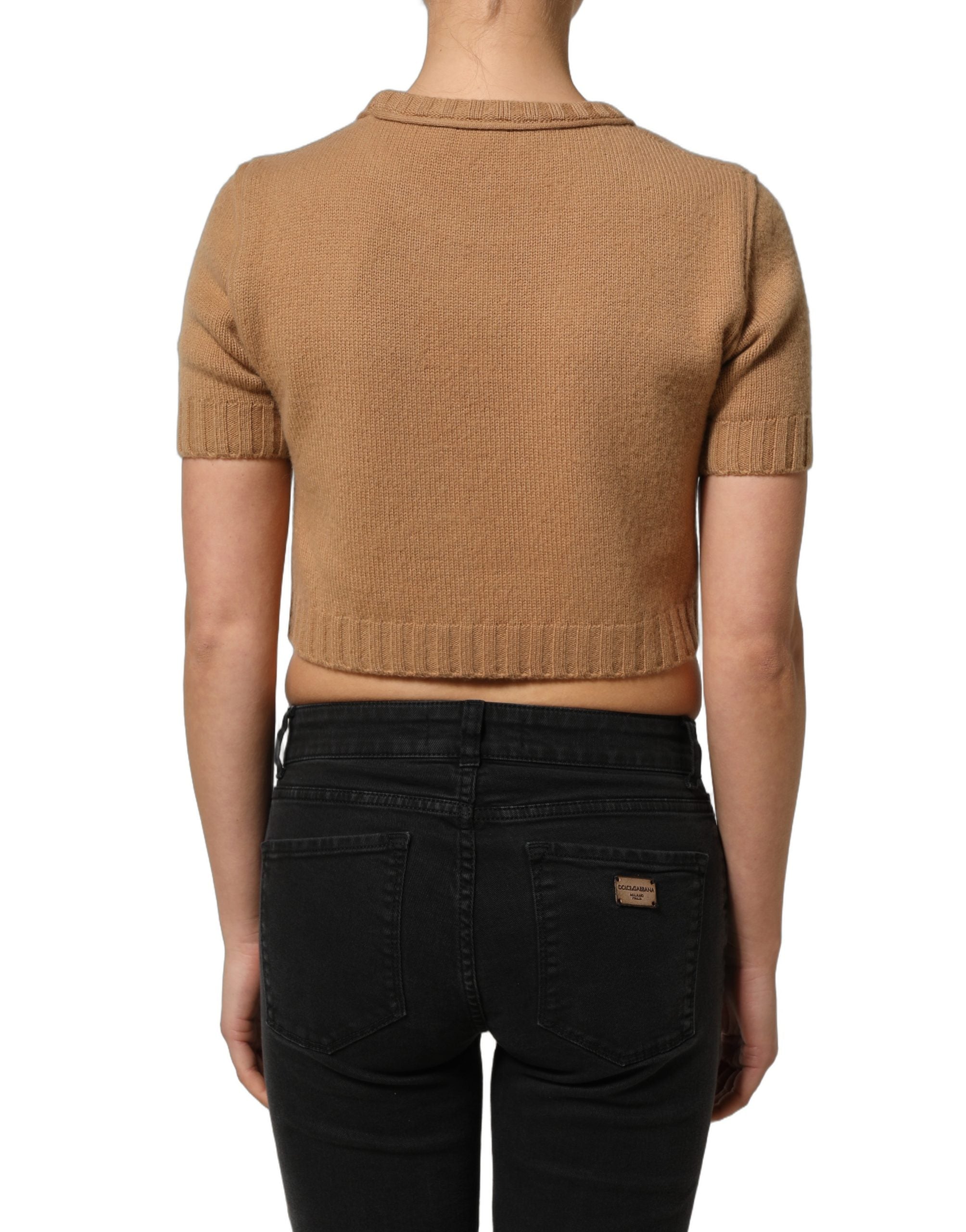Dolce & Gabbana Kurzärmelige Cropped Bluse aus brauner Wolle-5