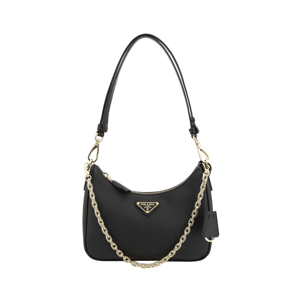 Prada Schwarze Bos Taurus Kalbsleder Schultertasche-1