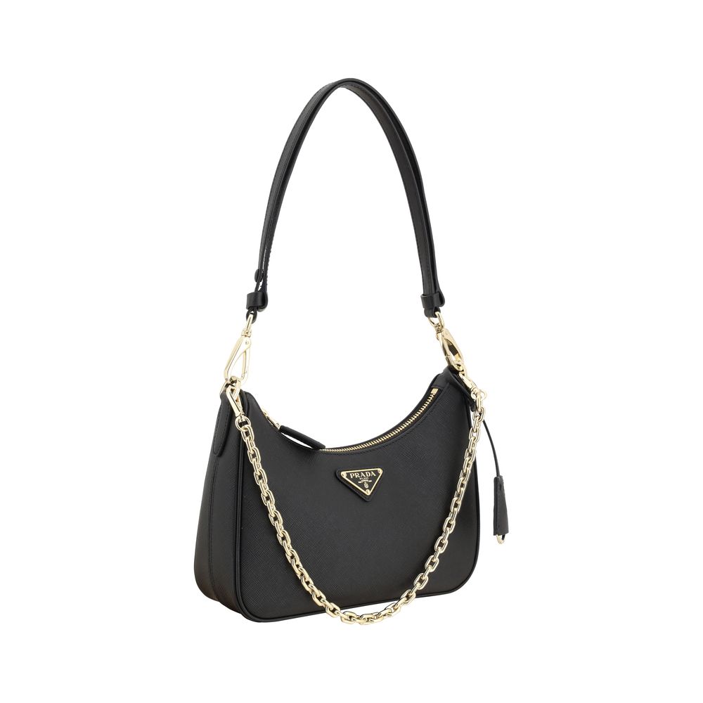 Prada Schwarze Bos Taurus Kalbsleder Schultertasche-2