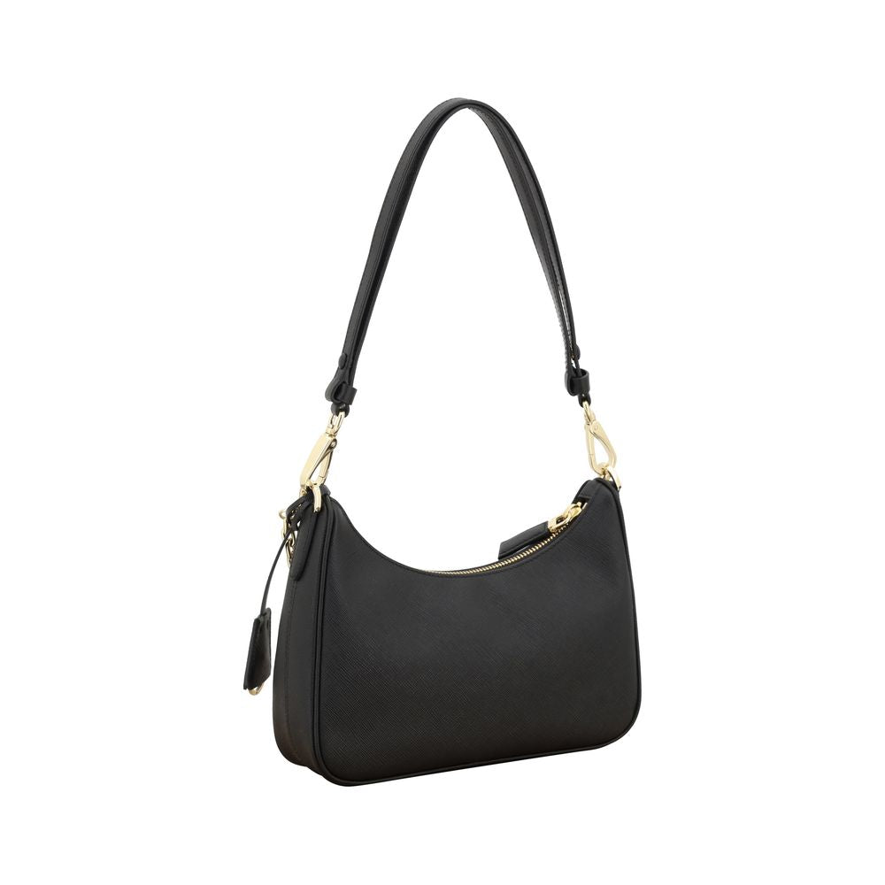 Prada Schwarze Bos Taurus Kalbsleder Schultertasche-3