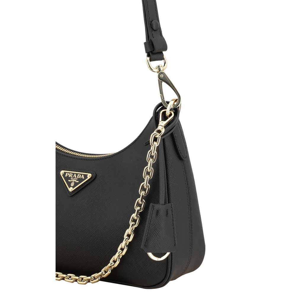Prada Schwarze Bos Taurus Kalbsleder Schultertasche-4
