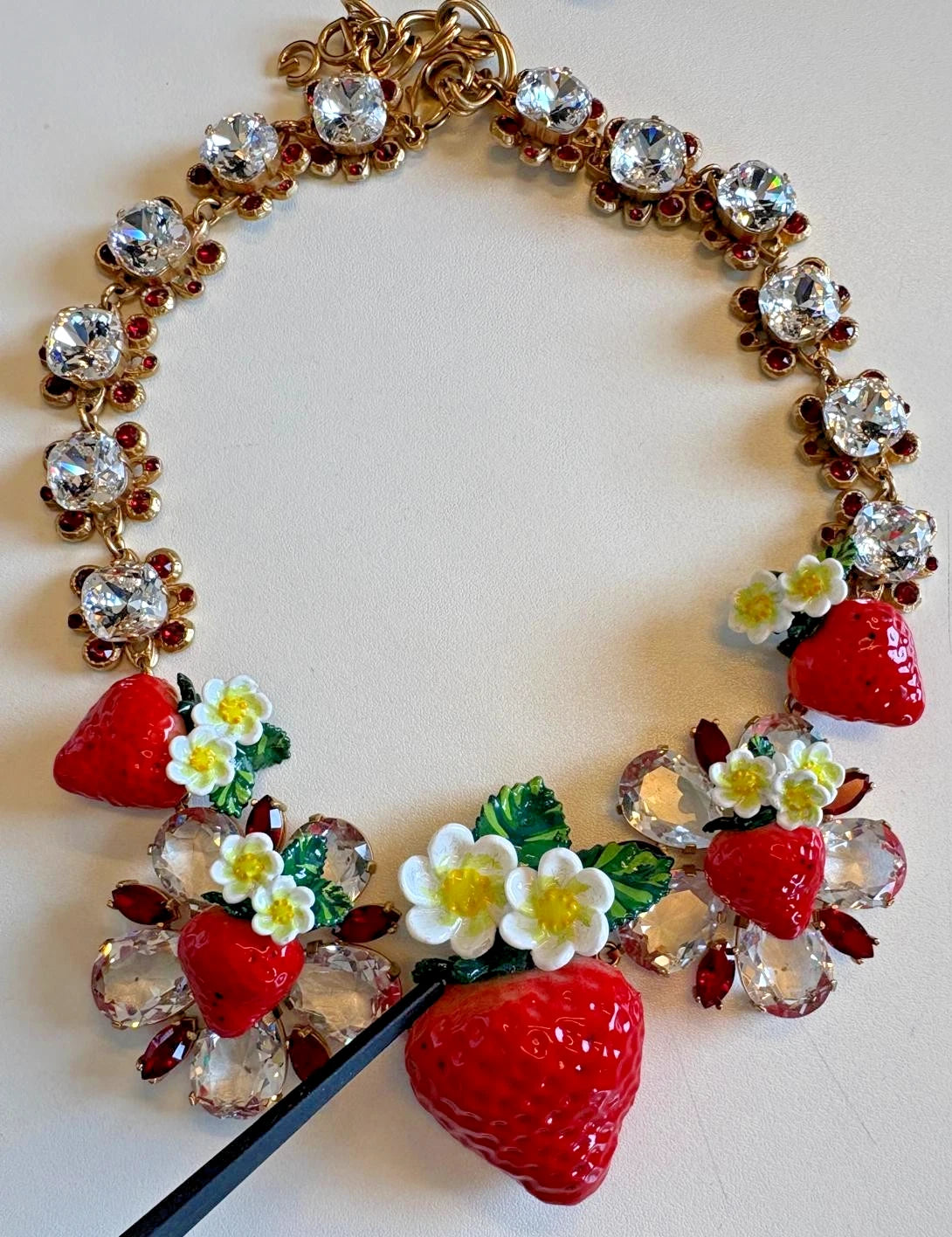 Dolce & Gabbana Necklace with FRUIT Pendants in Gold-Colored Brass, Flowers, and Crystal Logo-7