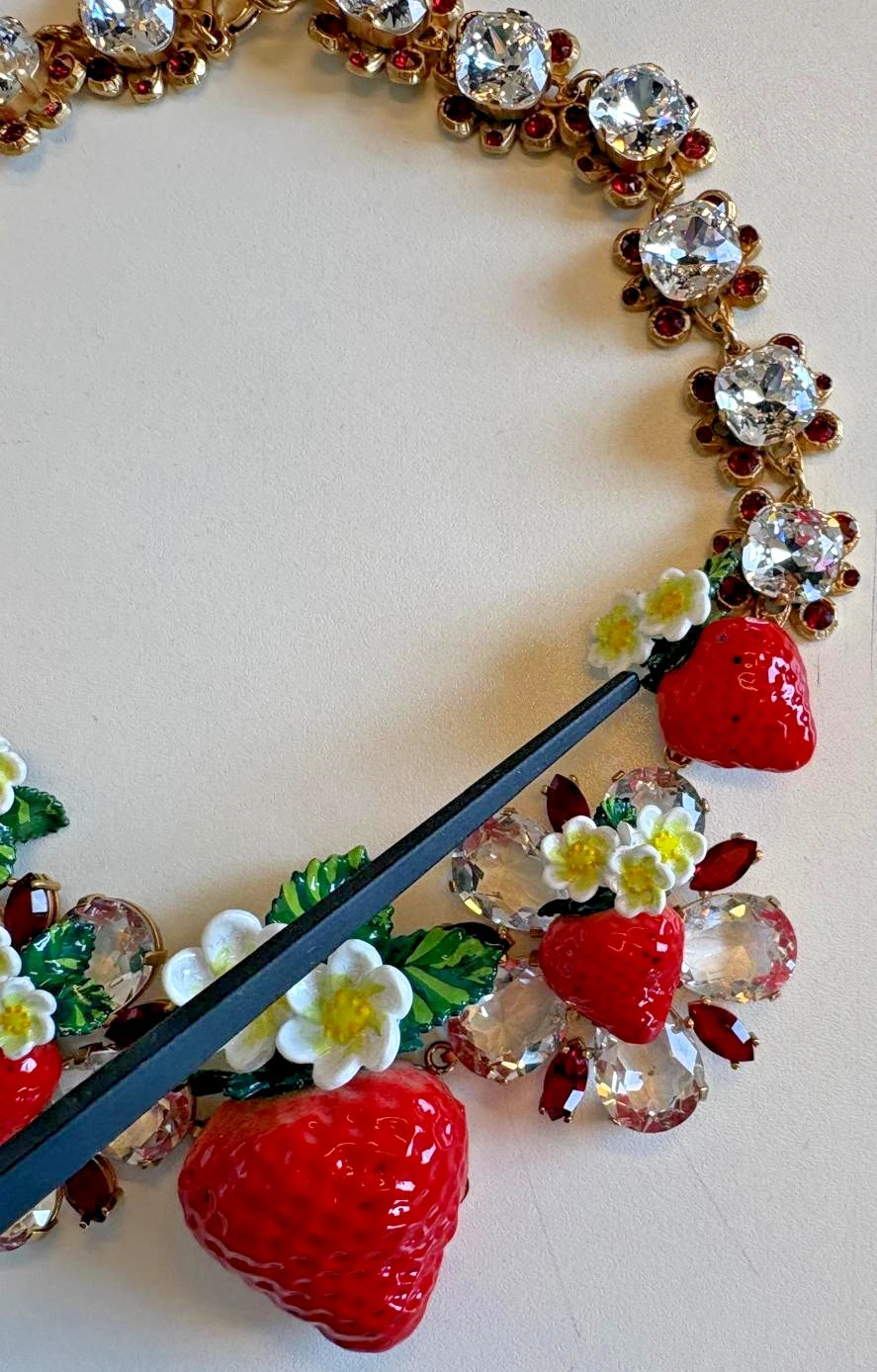 Dolce & Gabbana Necklace with FRUIT Pendants in Gold-Colored Brass, Flowers, and Crystal Logo-8