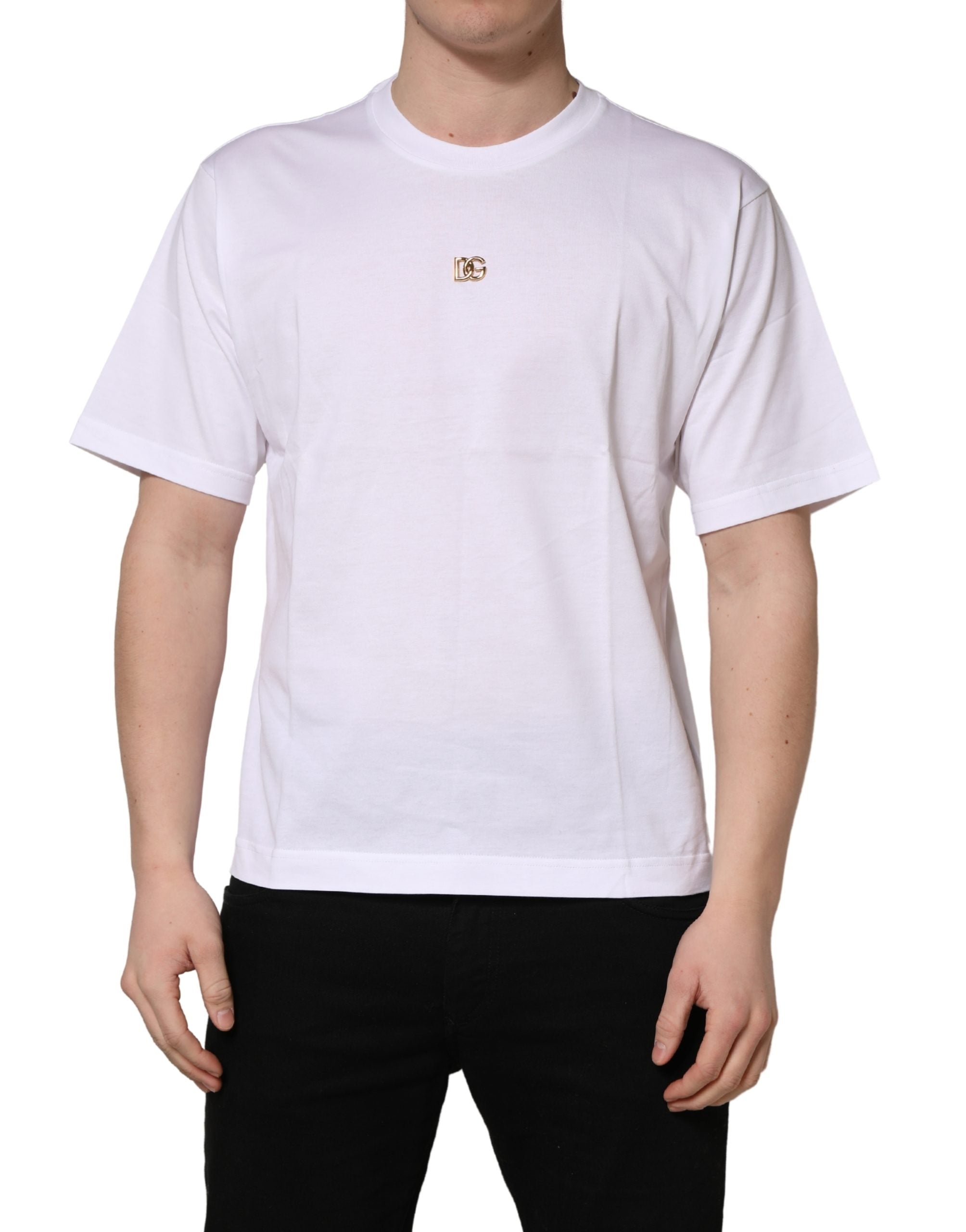 Dolce & Gabbana Weißes Metall DG Logo Baumwolle Kurzarm-T-Shirt-2