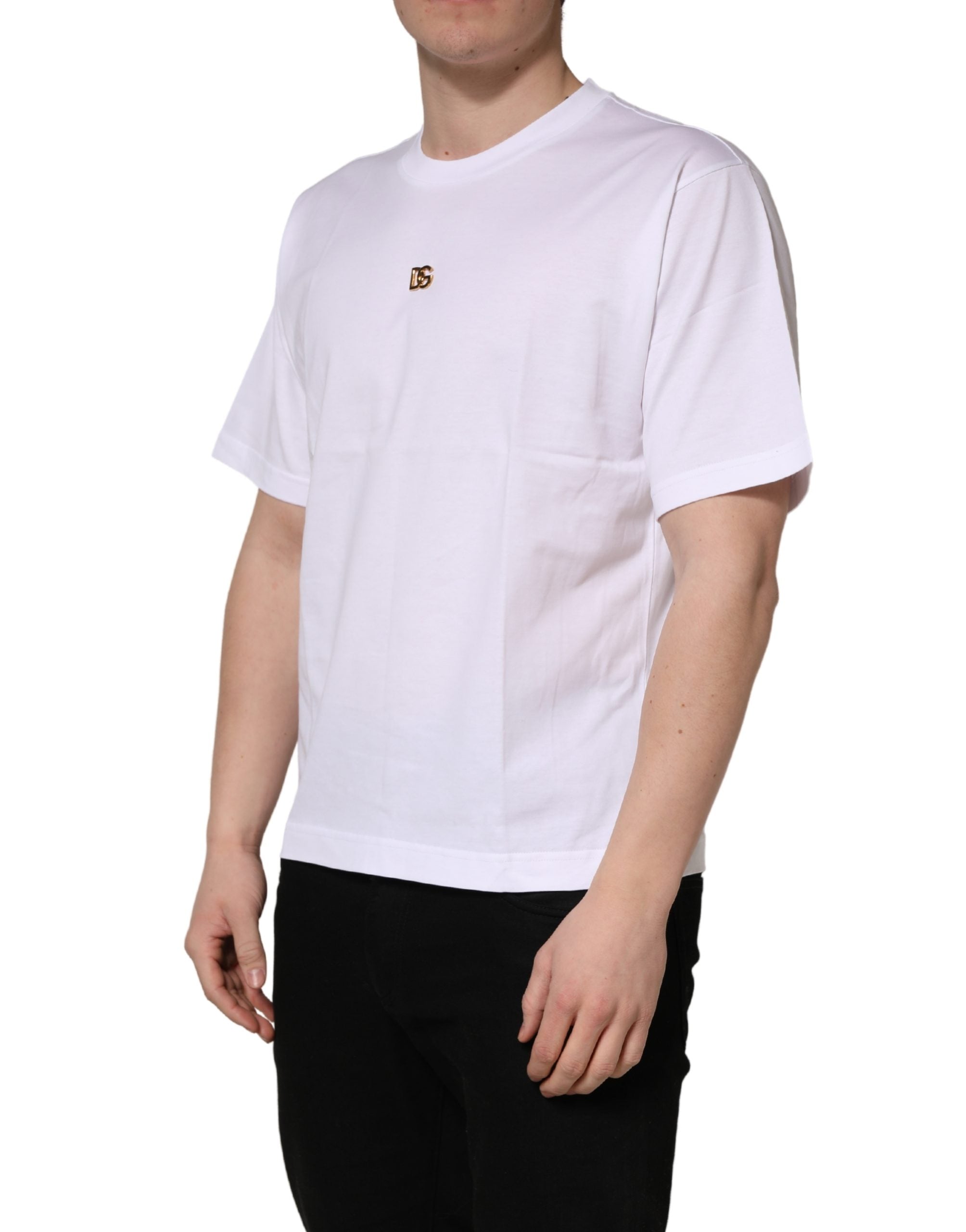 Dolce & Gabbana Weißes Metall DG Logo Baumwolle Kurzarm-T-Shirt-4