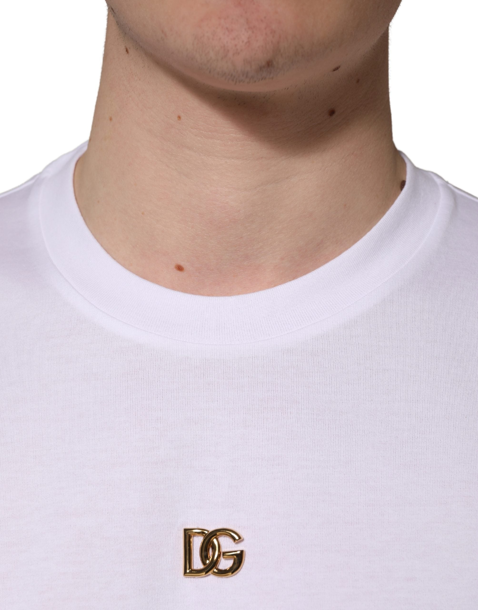 Dolce & Gabbana Weißes Metall DG Logo Baumwolle Kurzarm-T-Shirt-6