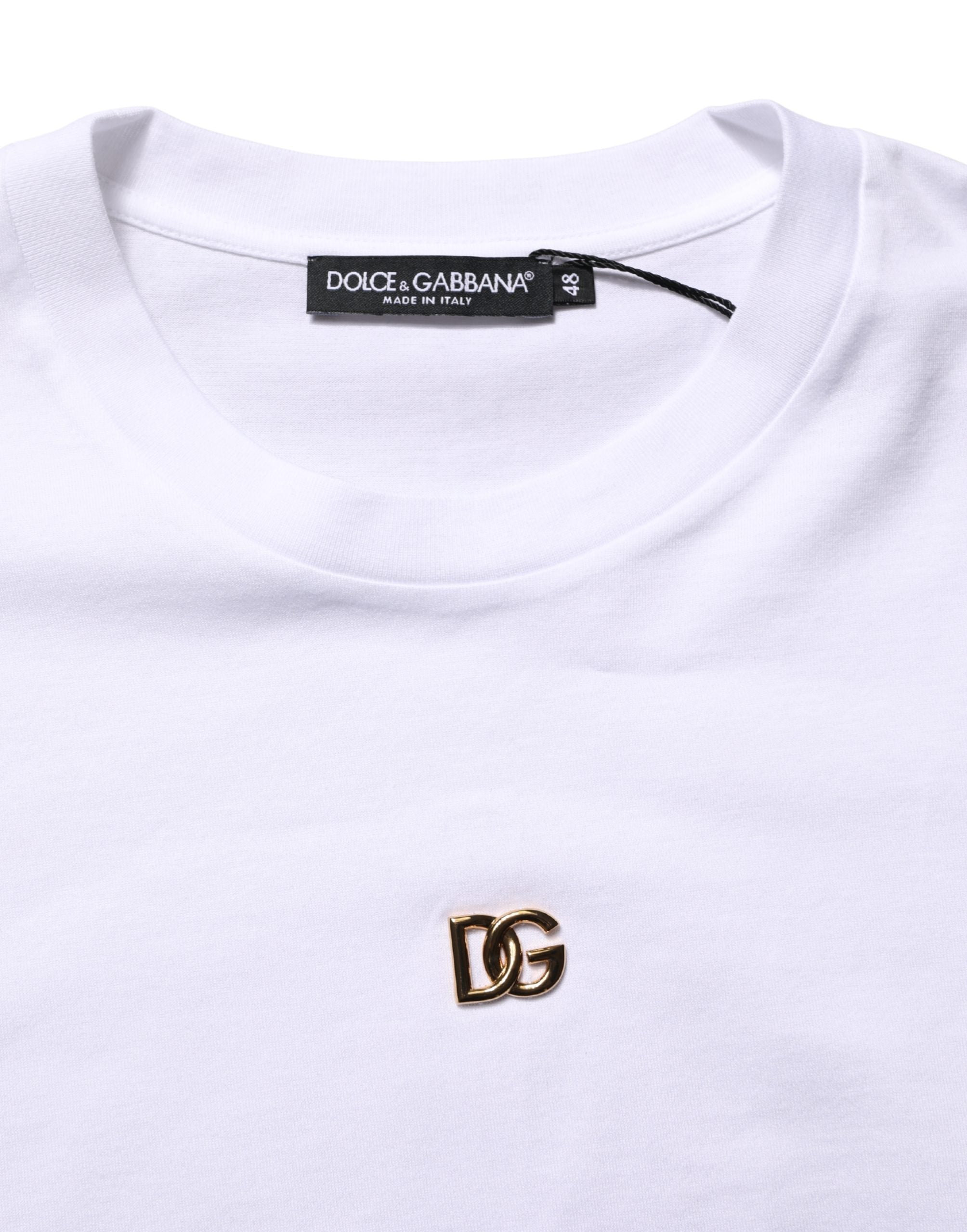 Dolce & Gabbana Weißes Metall DG Logo Baumwolle Kurzarm-T-Shirt-8