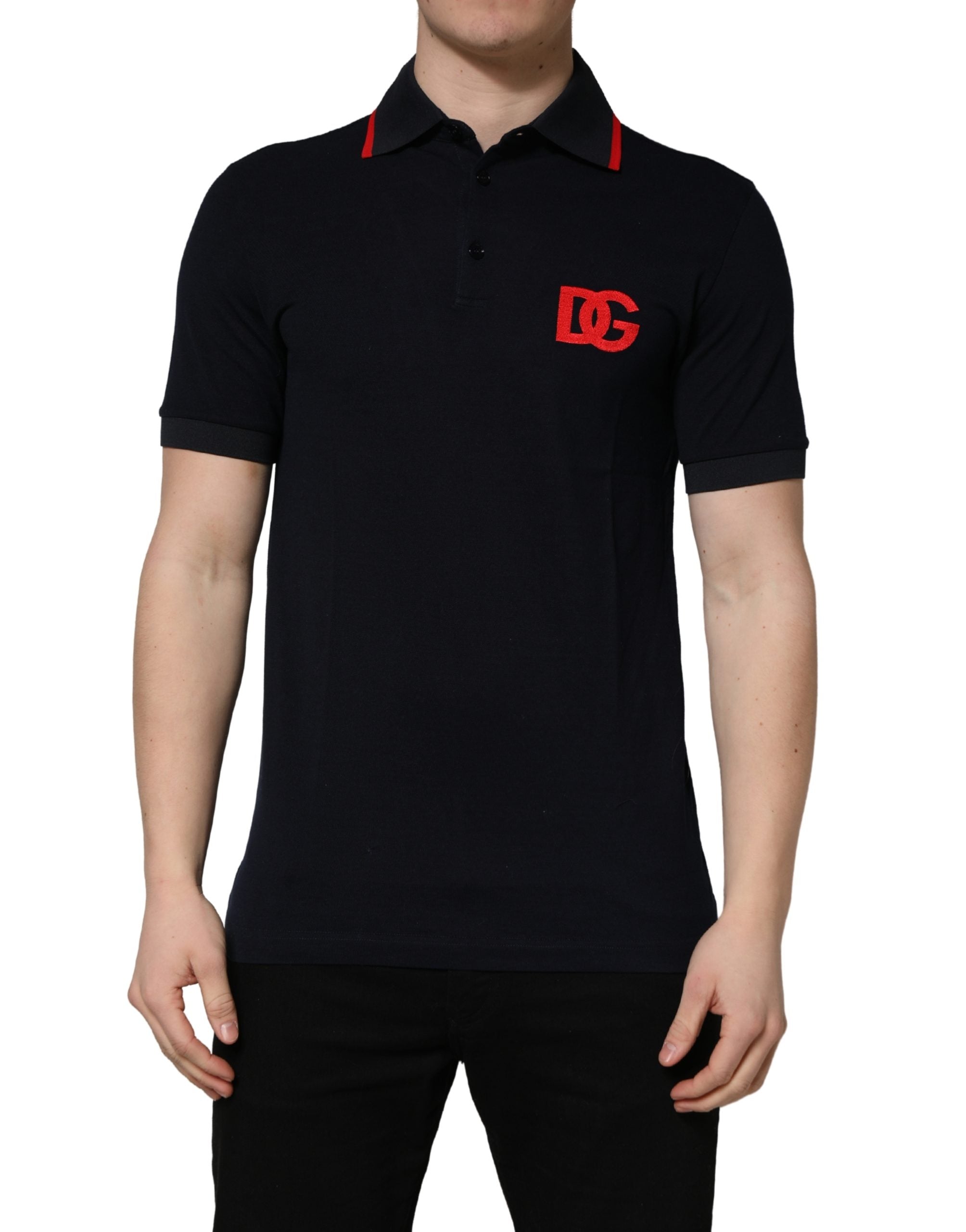 Dolce & Gabbana Schwarzes Polo-Shirt mit DG-Logo-Print und kurzen Ärmeln-3