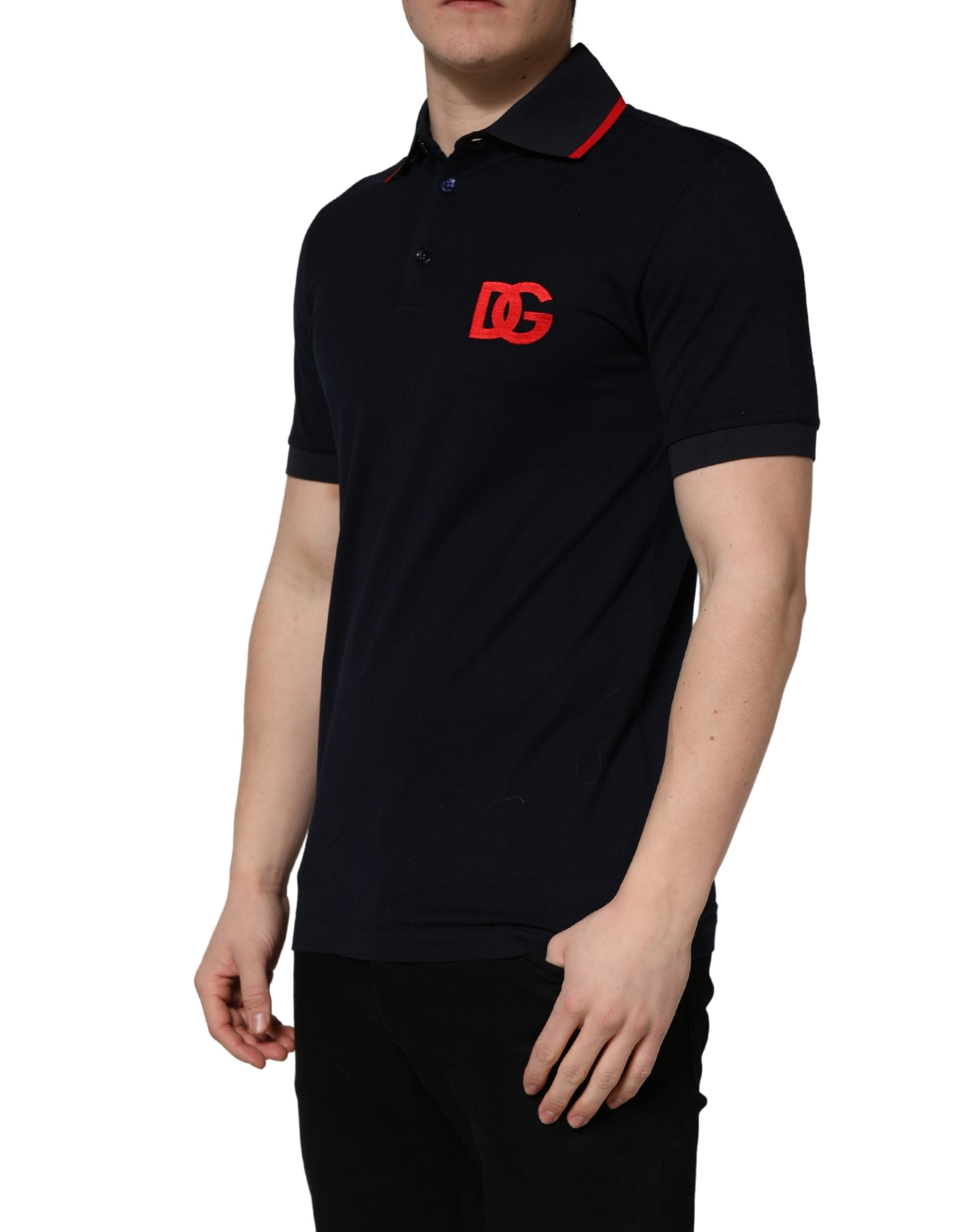 Dolce & Gabbana Schwarzes Polo-Shirt mit DG-Logo-Print und kurzen Ärmeln-4