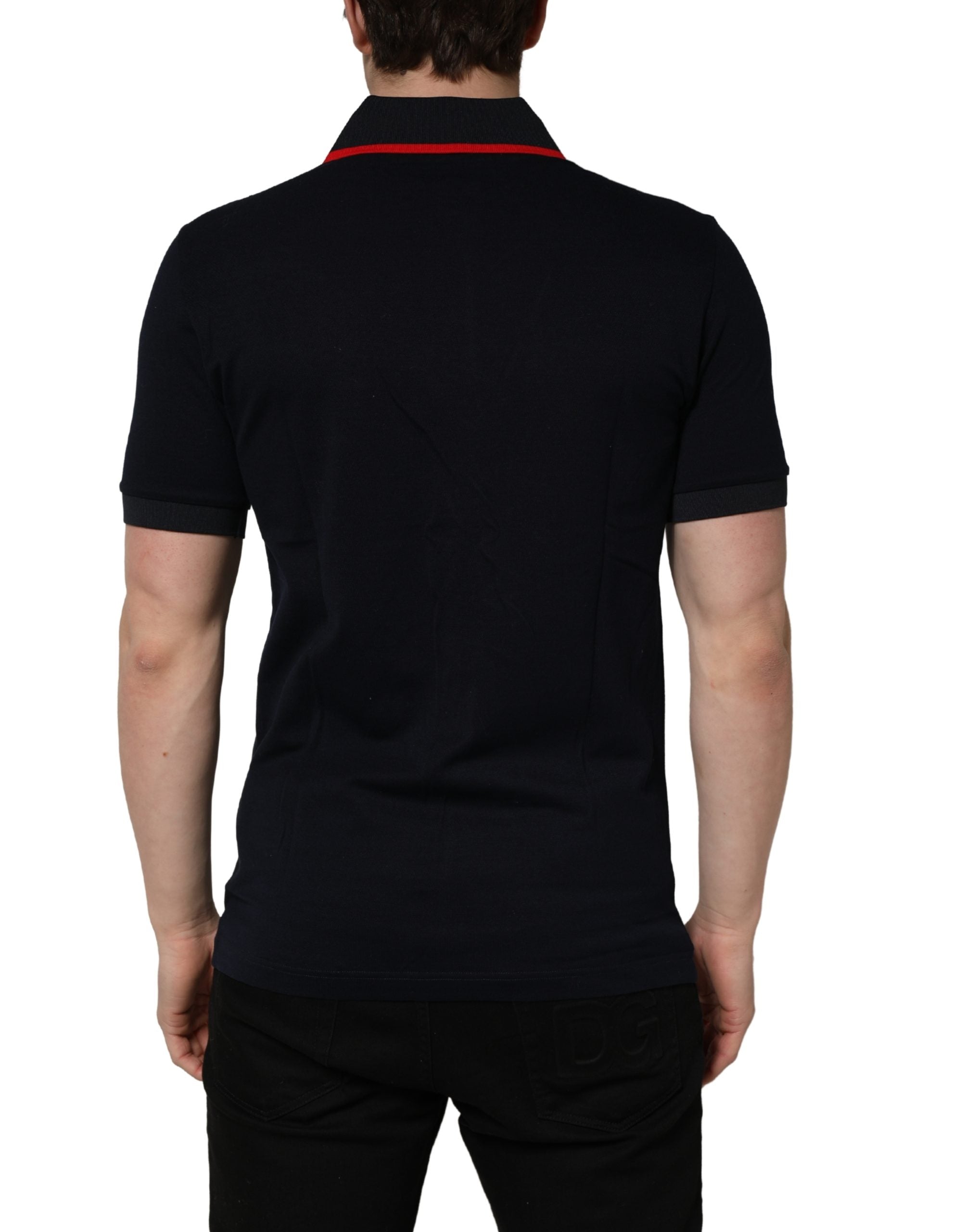 Dolce & Gabbana Schwarzes Polo-Shirt mit DG-Logo-Print und kurzen Ärmeln-5