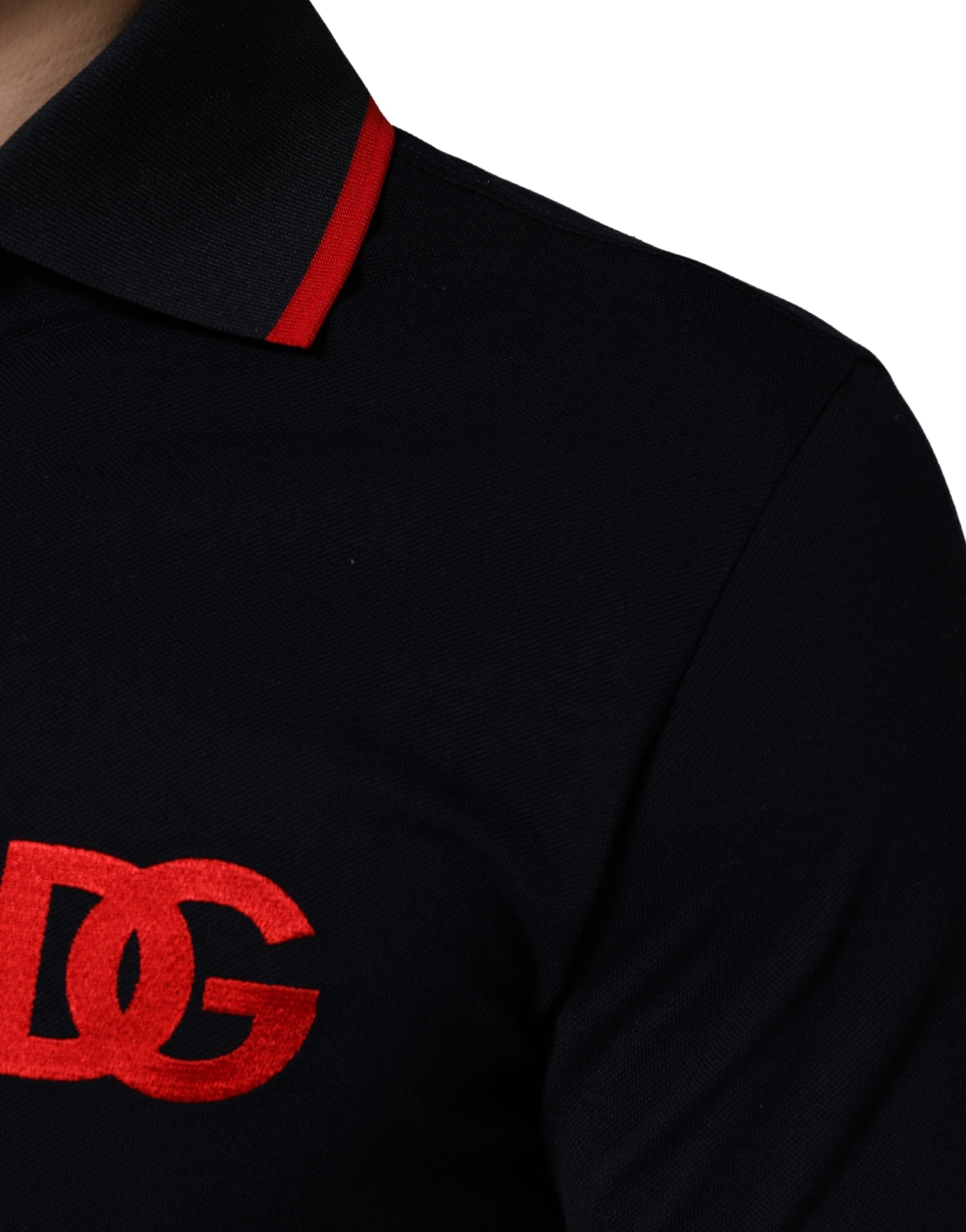 Dolce & Gabbana Schwarzes Polo-Shirt mit DG-Logo-Print und kurzen Ärmeln-7