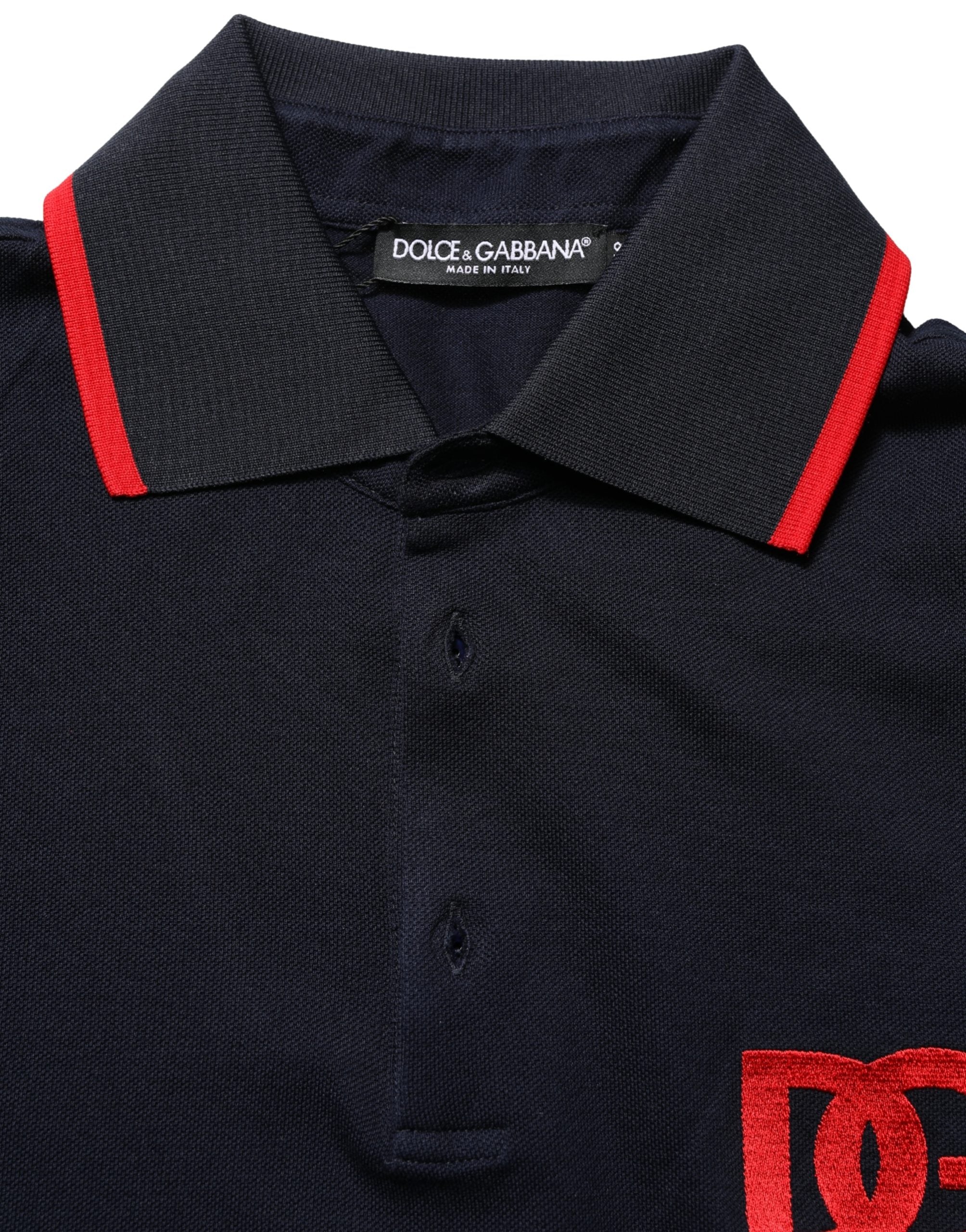 Dolce & Gabbana Schwarzes Polo-Shirt mit DG-Logo-Print und kurzen Ärmeln-8
